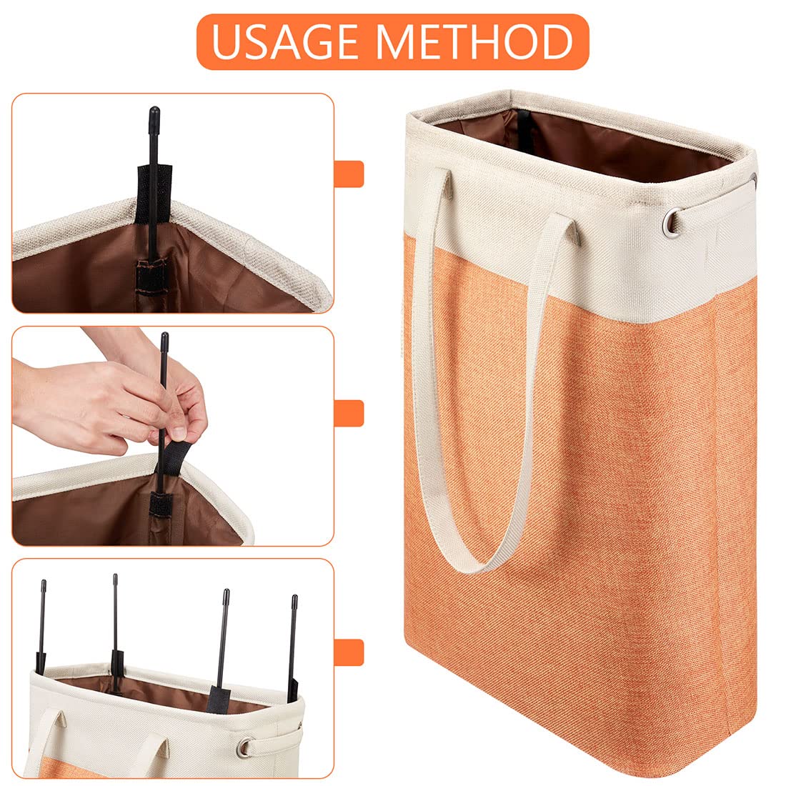 i BKGOO Laundry Basket with Handles Beige&Orange Slim Laundry Bin Collapsible Dirty Clothes Basket Narrow Laundry Bag Foldable Dirty Hamper for Camping  Dorms  Apartments