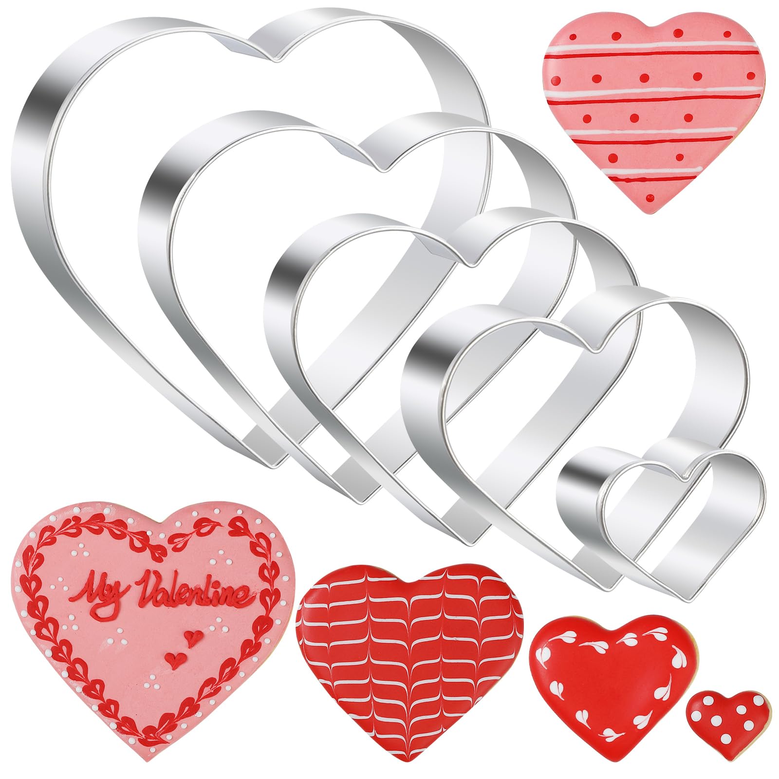 Heart Cookie Cutter Set - 5 Piece - 4.57'' 3.86'' 2.95'' 1.97    1.38'' - Heart Shaped Cookie Cutters Fondant Biscuit Cutters Fo