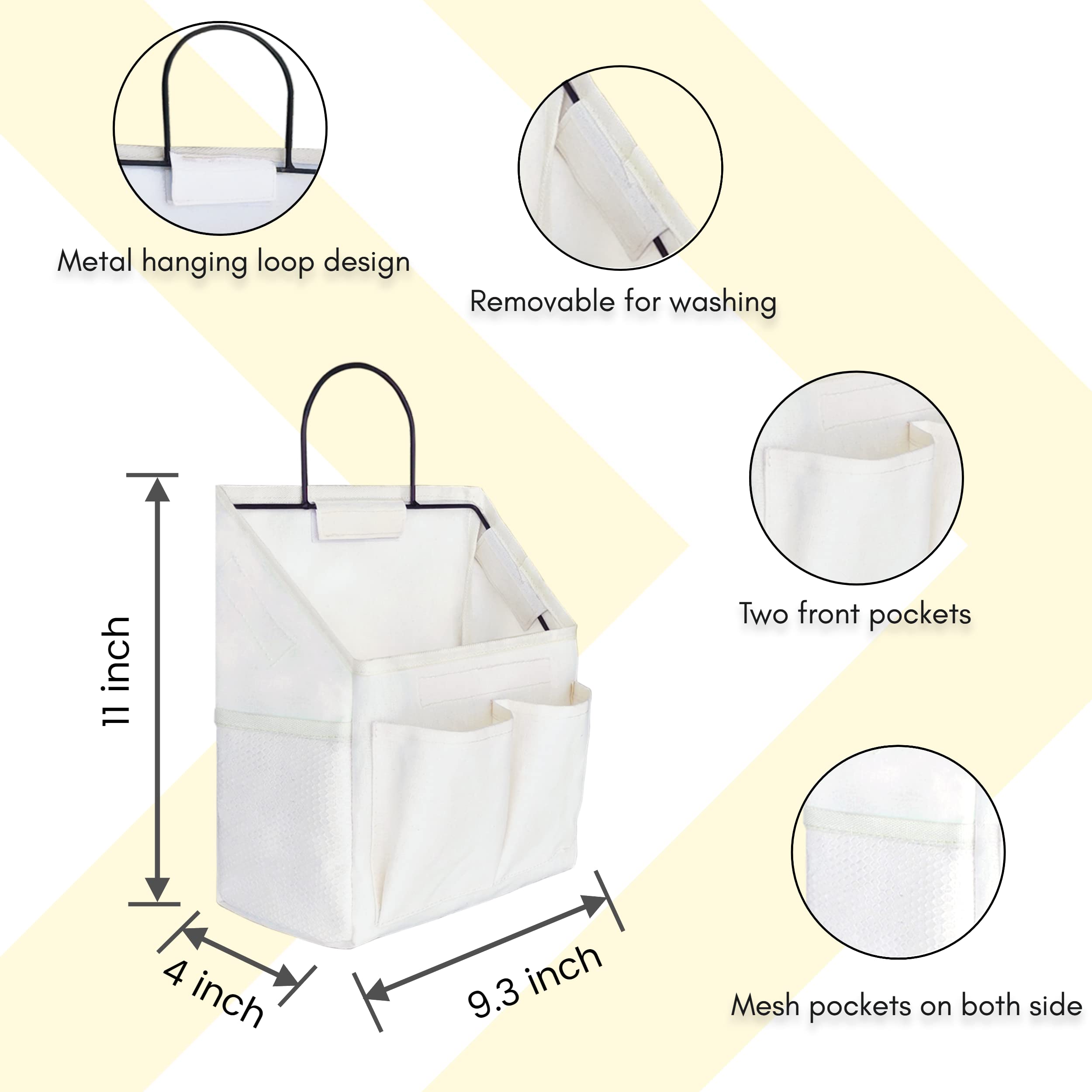 Kanrichu 3pcs Small Wall Hanging Organizer Bag  Linen Fabric Door Hanging Storage Basket with Pockets  Waterproof Bin for Kitchen  Bedroom  Office  RV Camper (White)