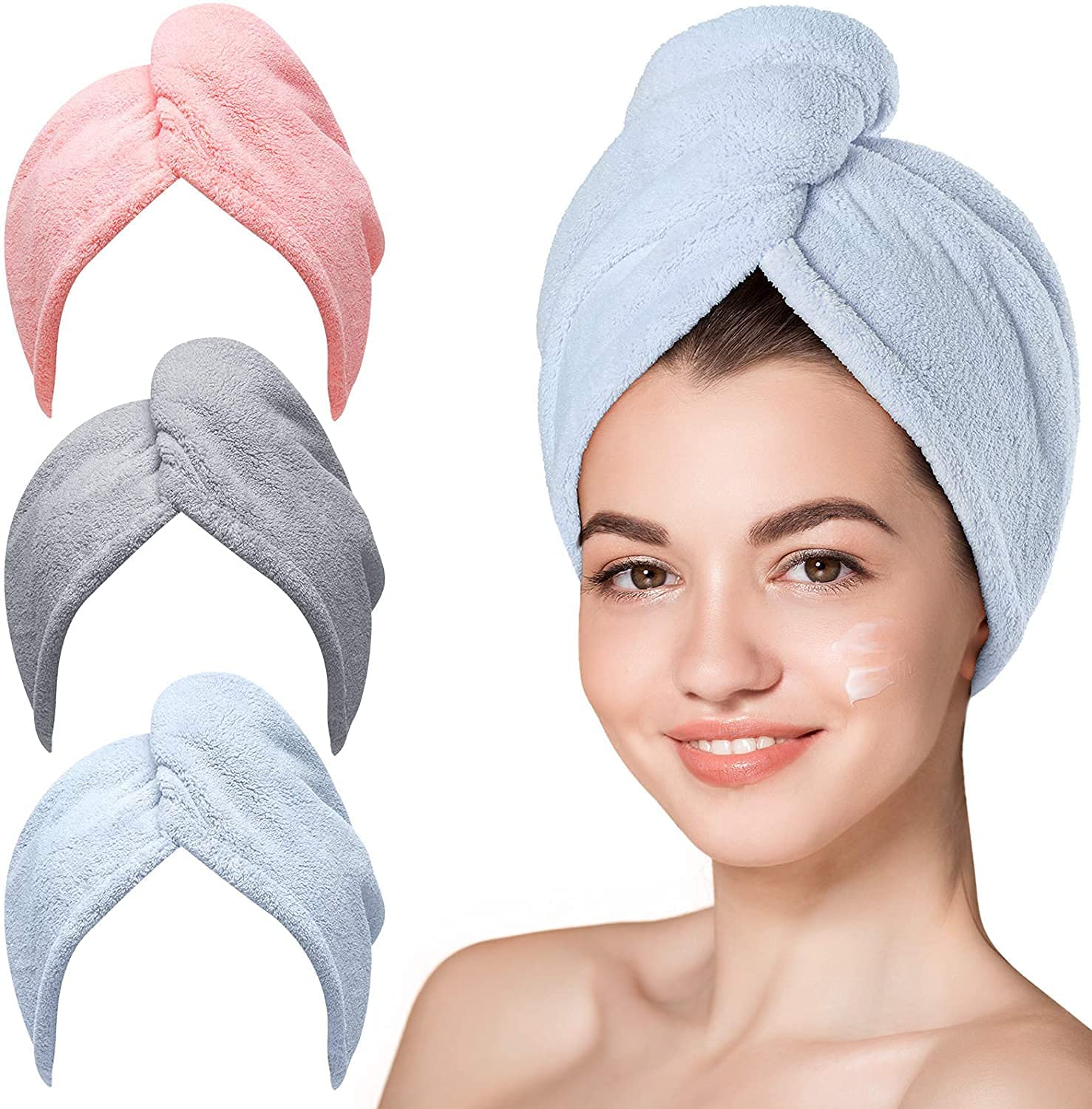 Rylan Hair Towel Absorbent Towel Hair-Drying Bathrobe Microfiber 500 Gsm Bath Towel Hair Dry Cap Salon Towel (Multicolor) (Set O