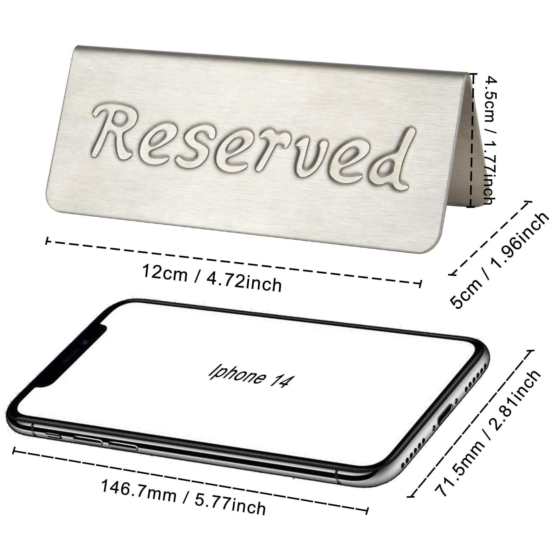 2 Pack Small Reserved Table Signs For Restaurants,Dinner Parties,Banquets,Events - Stainless Steel Table Tent Place Signs - 10 Y