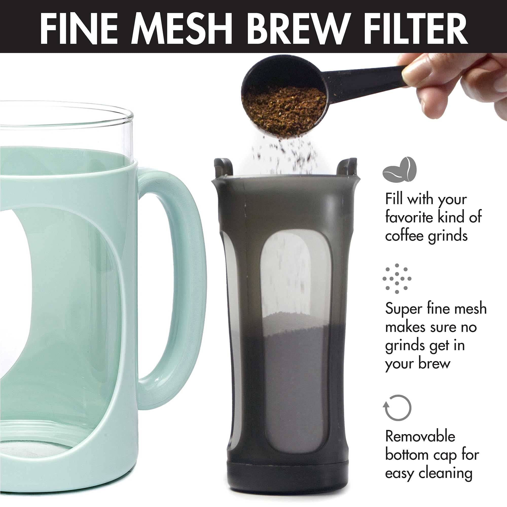 Primula Burke Deluxe Cold Brew Iced Coffee Maker, Comfort Grip Handle, Durable Glass Carafe, Removable Mesh Filter, Perfect 6 Cu