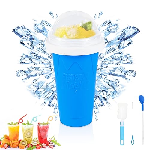 Slushie Maker Cup - TIK TOK Quick Frozen Magic Cup  Double Layers Slushie Cup  DIY Homemade Squeeze Icy Cup  Fasting Cooling Make And Serve Slushy Cup For Milk Shake  Smoothies  Slushies - Blue