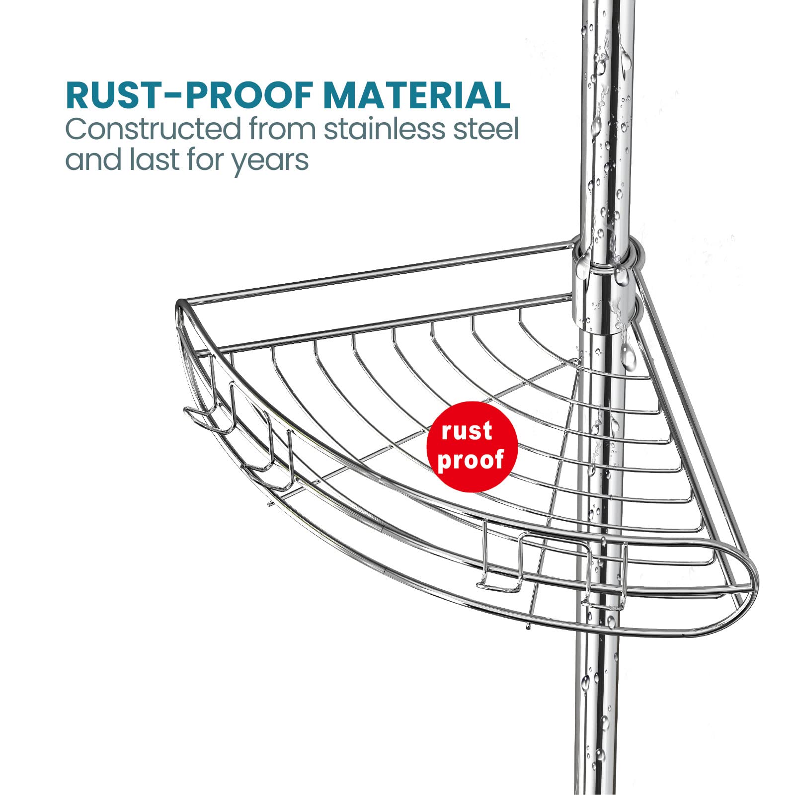 Allzone Corner Shower Caddy Tension Pole, 4-Tier Adjustable Shower Shelves, Rustproof Bathroom Shower Organizer Corner And Showe