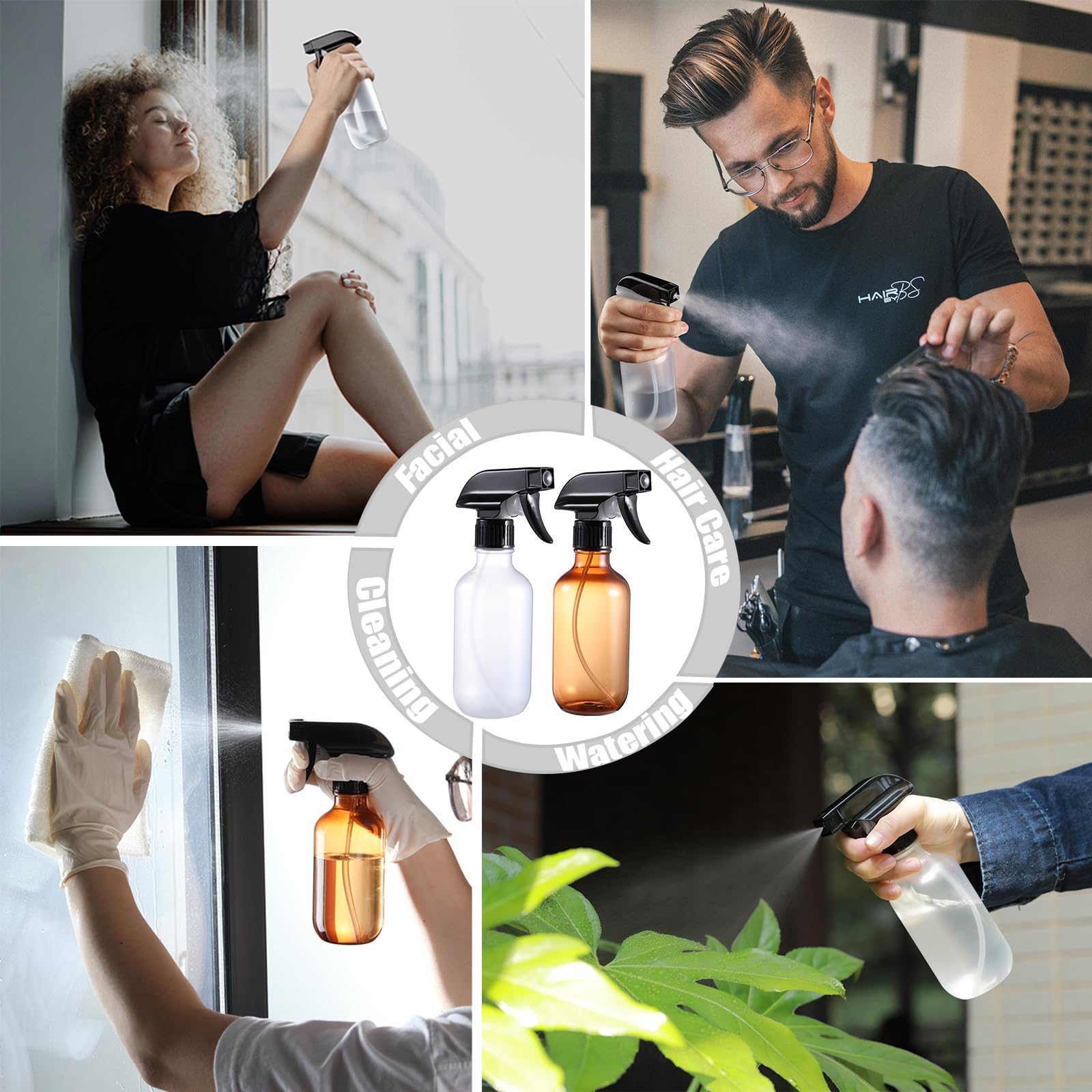 Geartrust Water Spray Bottle For Hair, Frosted Clear Plastic Small Squirt Bottle With Adjustable Mist/Stream, Refillable Empty M