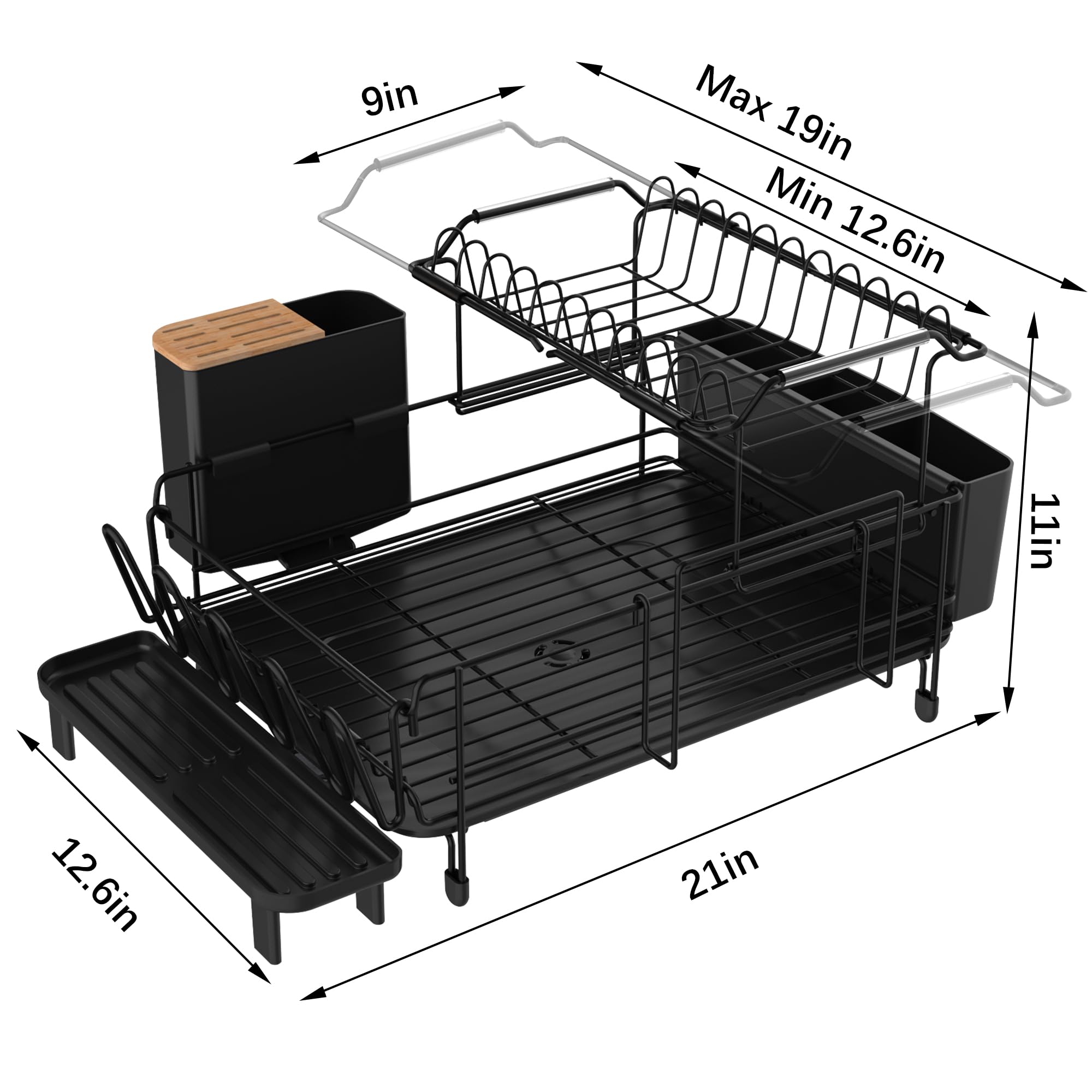 Runnatal Large Dish Drying Rack With Drainboard Set, Stainless Steel Detachable 2-In-1 Large-Capacity 2-Tier Over The Sink Anti-