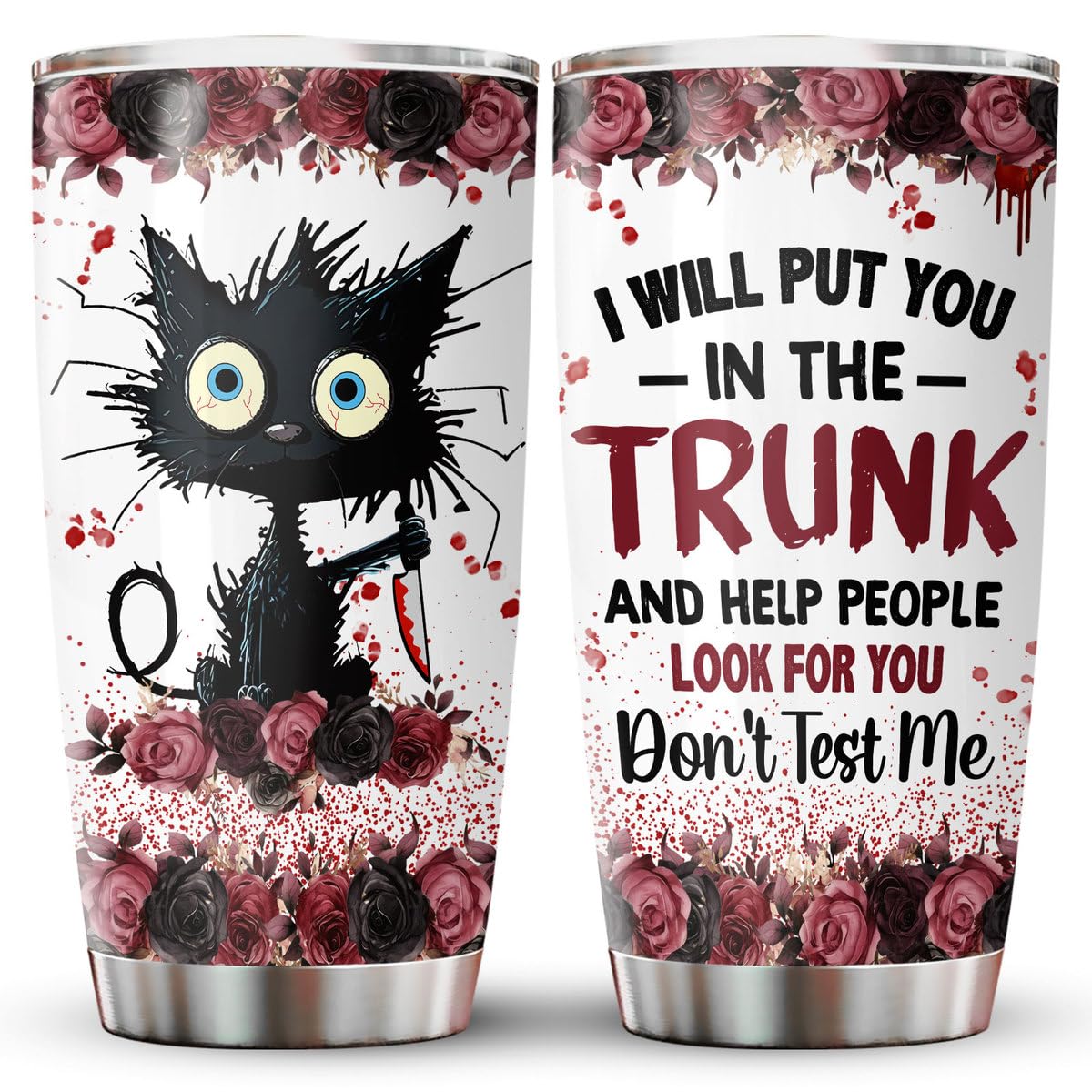 34Hd Gifts For Halloween, Crazy Cat Tumbler With Lid 20 Oz Stainless Steel, I Will Put You Cat Mug, Horror Drinking Cup, Cat Gif