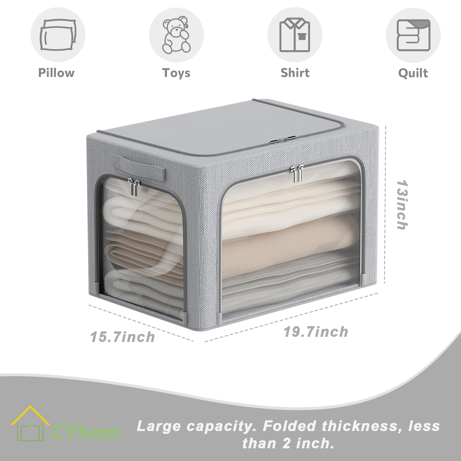 3 Openings Clothes Storage Bins Box - 3Pack Stackable Foldable Storage Bin - Metal Frame Storage Box Clothing Storage Organizer