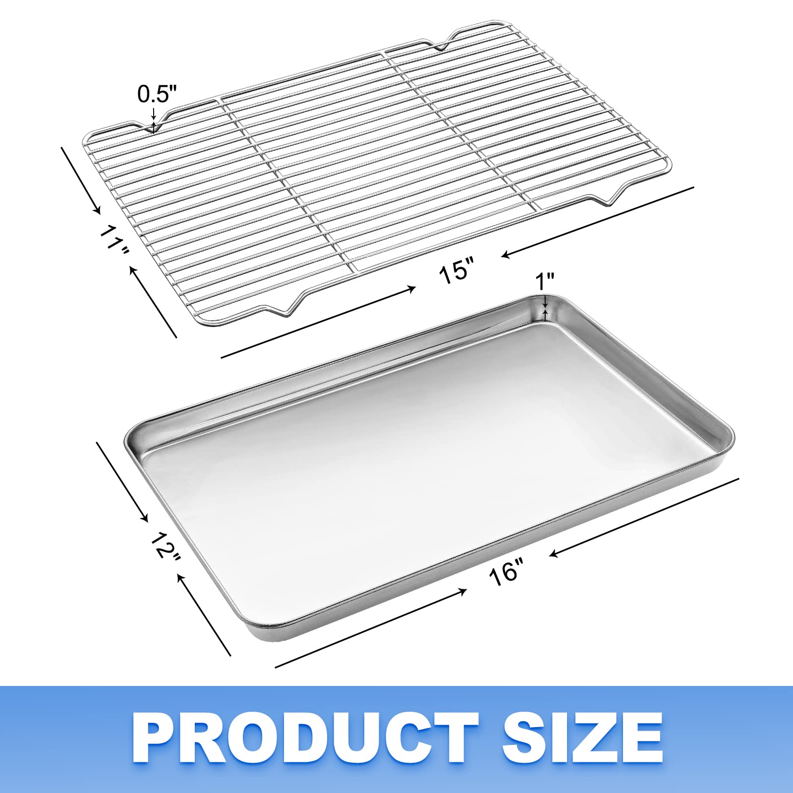 Baking Sheet With Wire Rack Set (1 Baking Tray + 1 Cooling Rack), Zacfton 16 X 12 X 1 Inch Stainless Steel Cookie Sheet Baking P