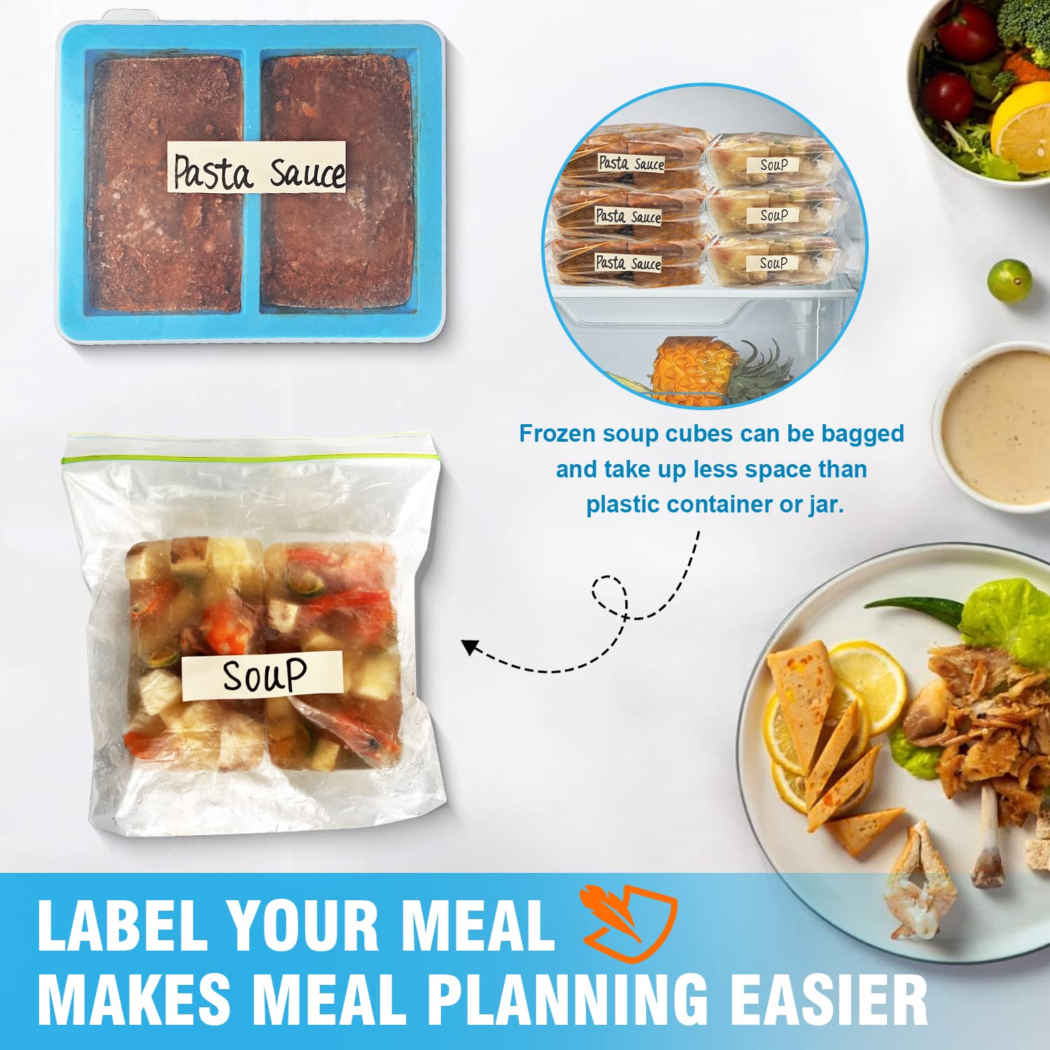 Extra-Large Silicone Freezing Tray With Lid, Walfos 1-Cup Freezer Tray For Soup, Silicone Soup Freezer Container For Storing And