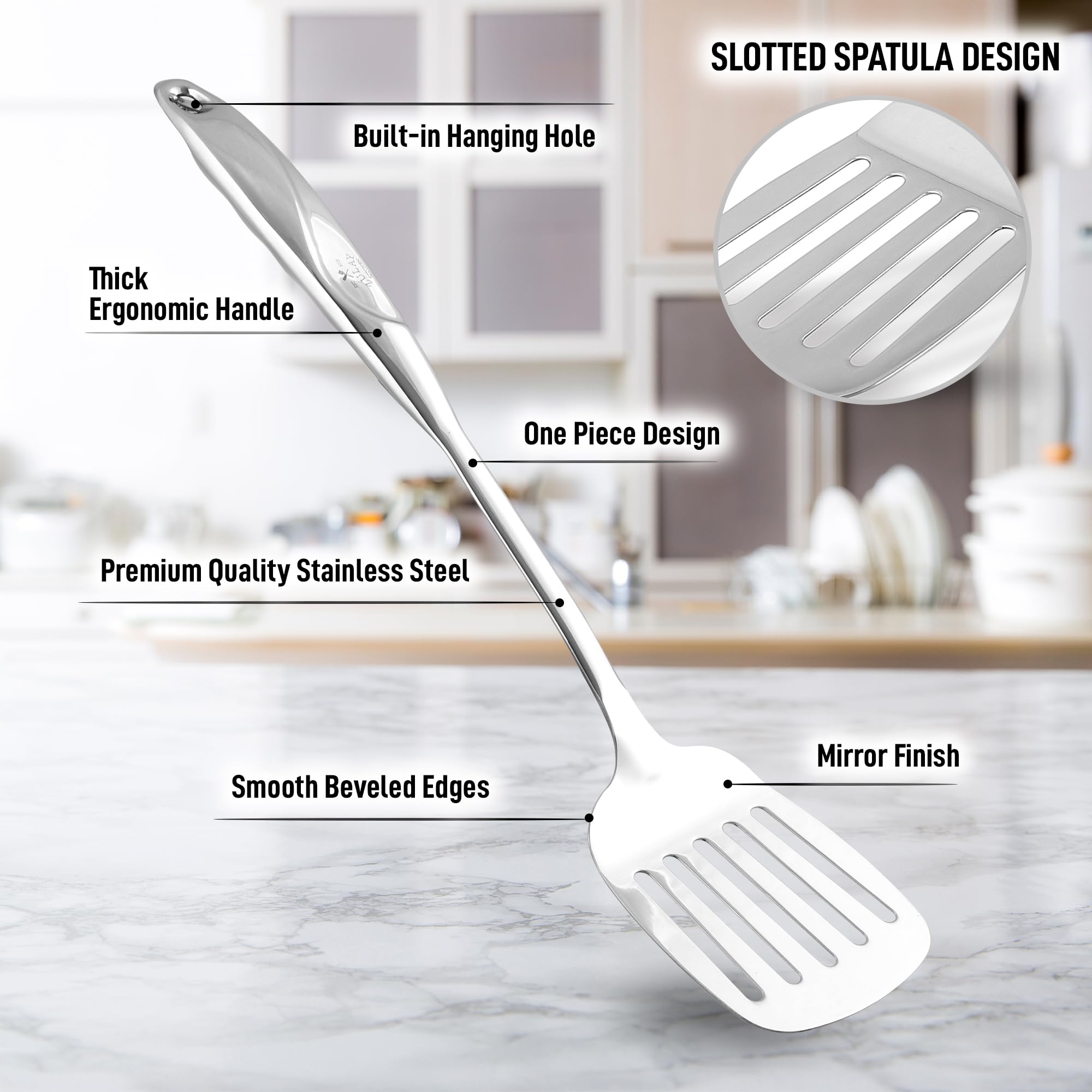 Zulay Kitchen Stainless Steel Cooking Utensil - Stainless Steel Kitchen Utensil - Durable Kitchen Gadgets - Metal Kitchen Access