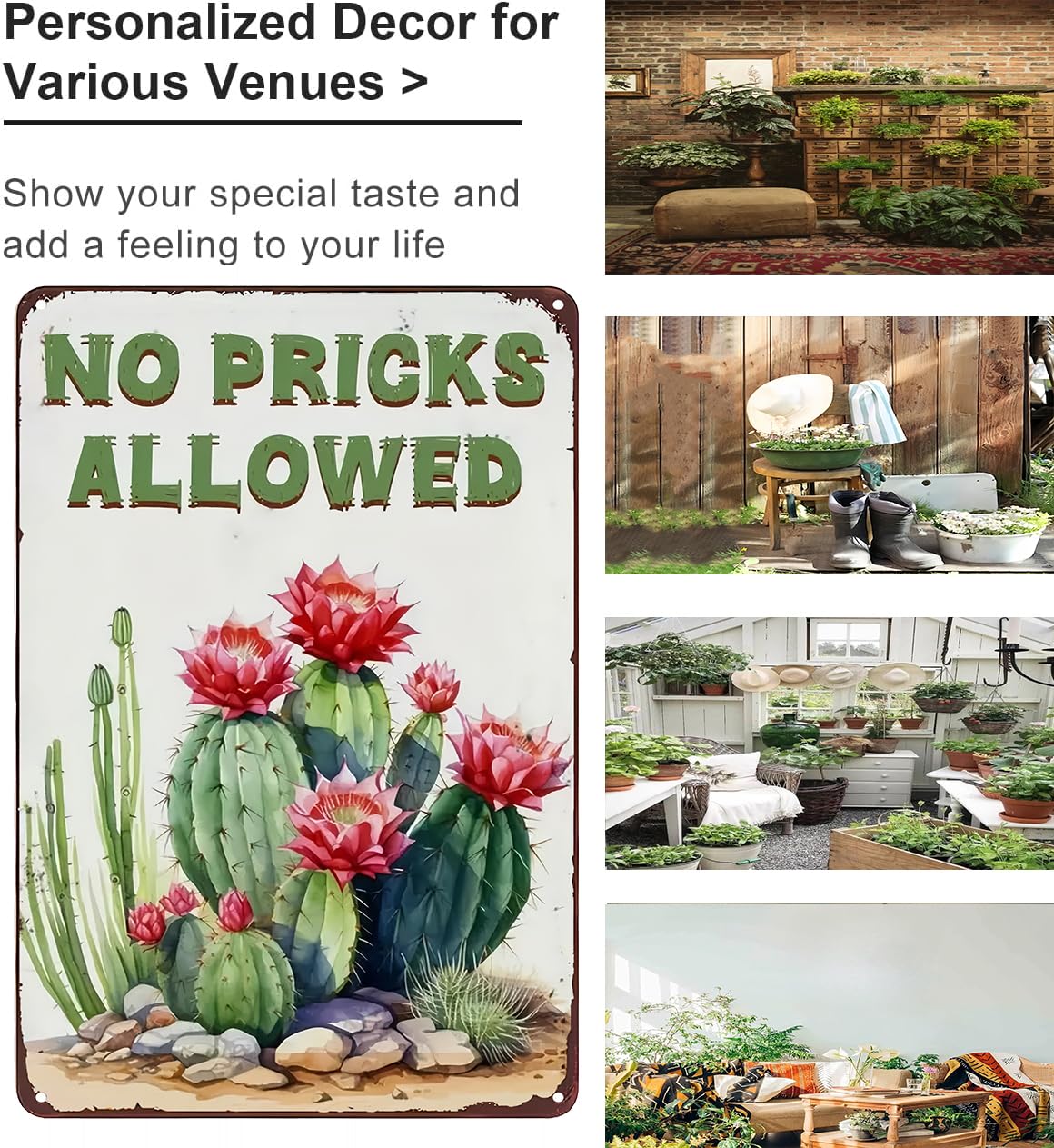 Bestylez Garden Gifts Vintage Cactus No Pricks Allowed Gardening Signs for Home Garden Greenhouse Living Room Bedroom Yard Outdo
