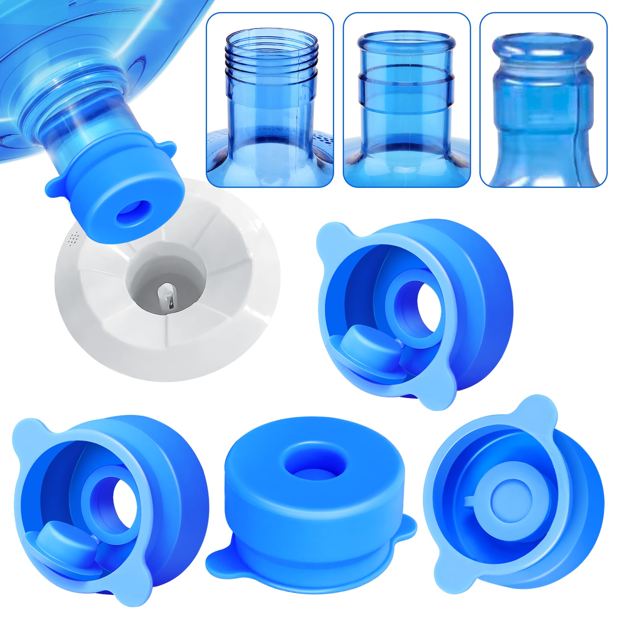 U-Goforst [6 PCS] 3 & 5 Gallon Water Jug Cap - 55mm Food Grade Silicone Reusable Bottle Cover for Standard/Screw/Crown Tops, Dis