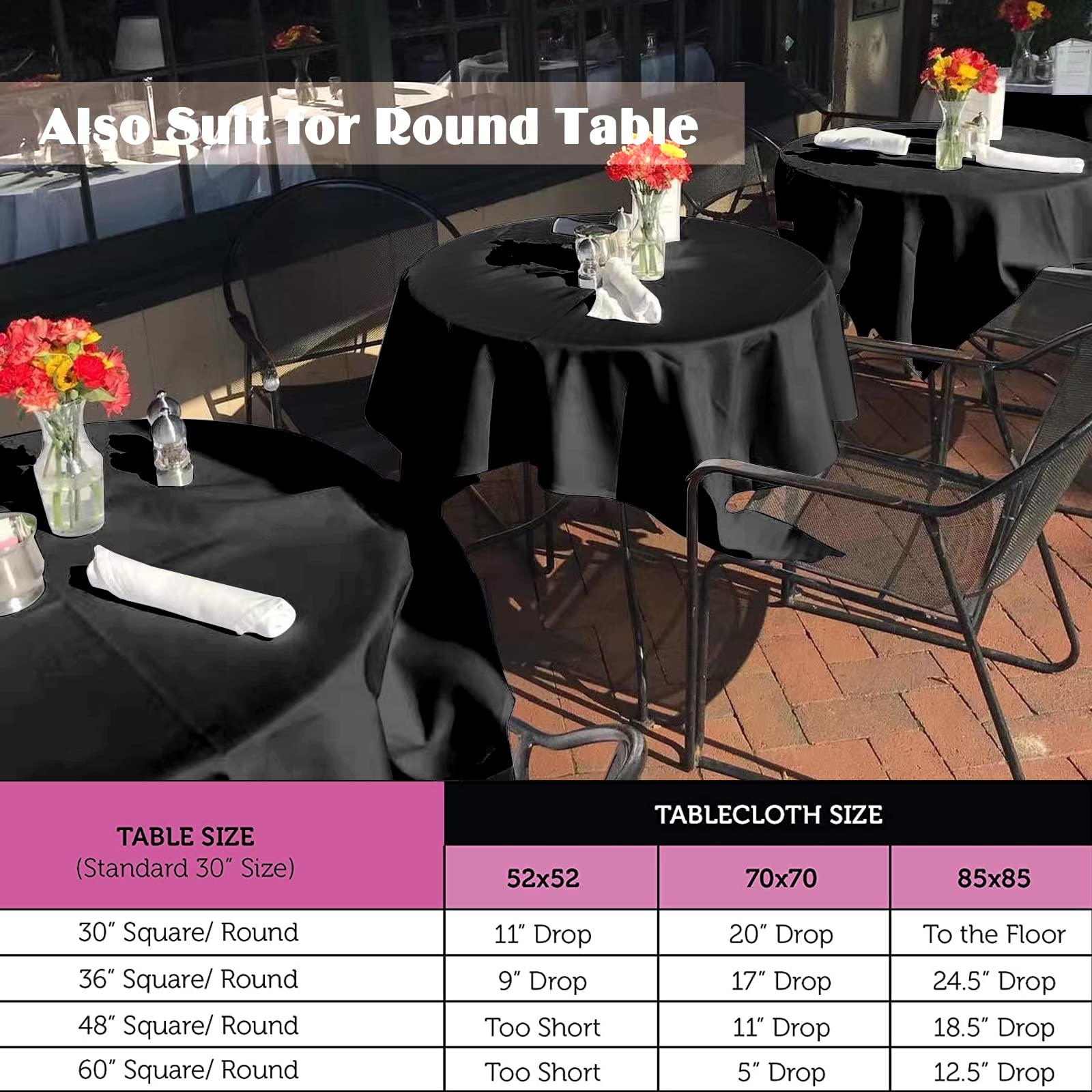 Pesonlook 6 Packs Square Tablecloth Black, 52  52Inch Square Table Cover Polyester Table Cloth Washable For Square Tables, Squar