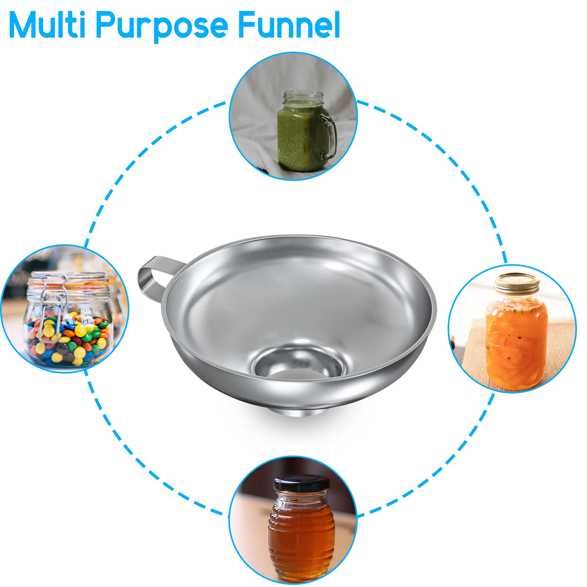 Wide Mouth Stainless Steel Canning Funnel - For Wide And Regular Mason Jars, Food Grade Funnel Canning Supplies Set, 2 Pack