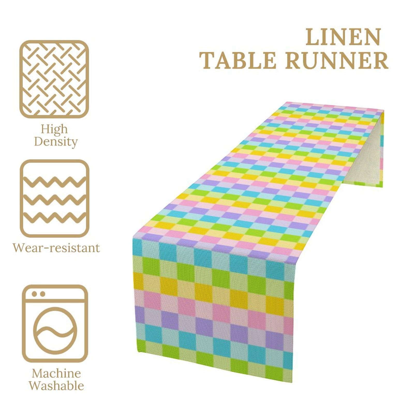 Boho Hippie Table Runner Rainbow Geometric Square Table Runner Retro Country Dinner Runner for Living Room Kitchen Party Holiday