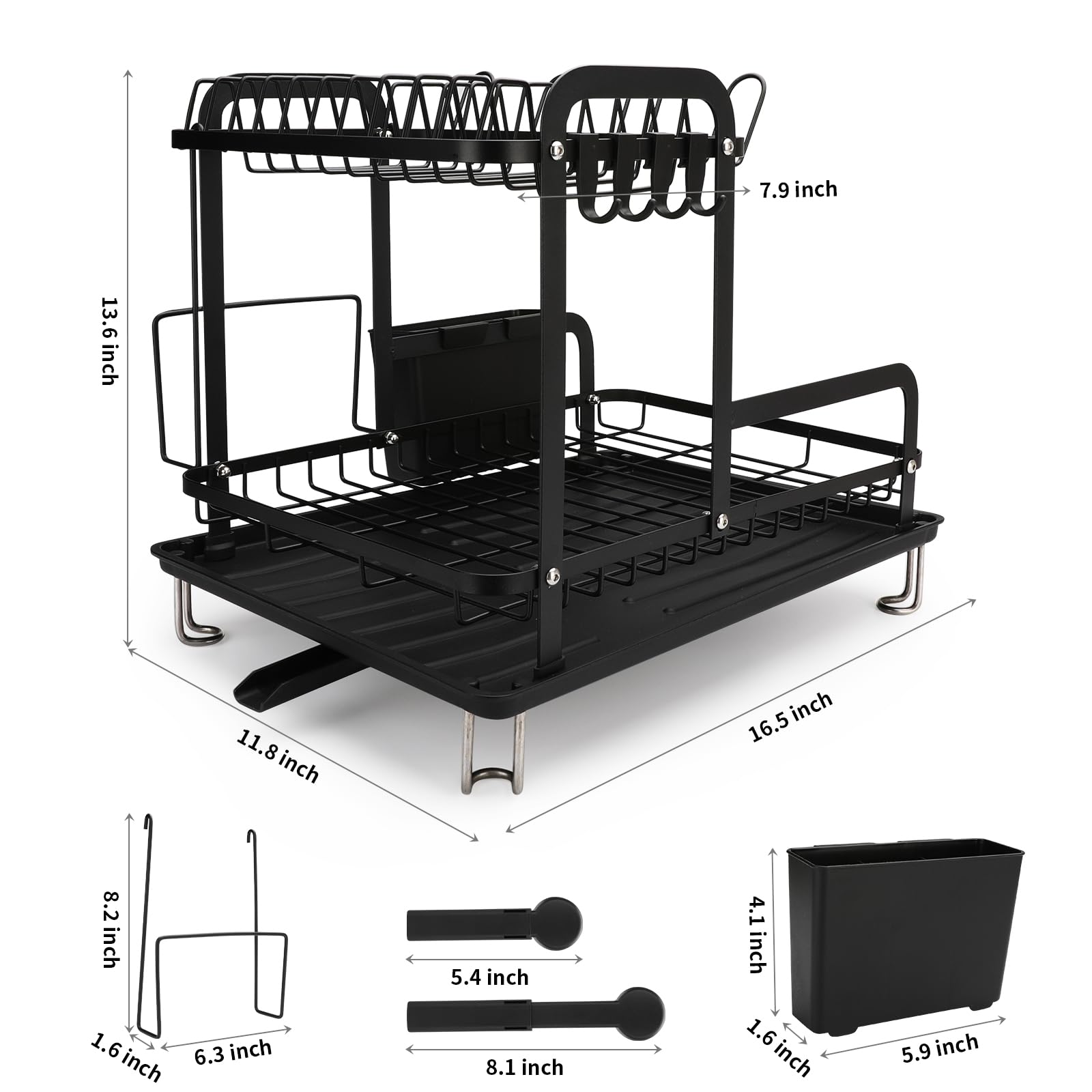 Iyebau Dish Drying Rack,16.5 * 11.8 * 13.6'' 2 Tier Over The Sink Dishrack Strainer,Large Capacity W/Drainboard And Utensil Hold