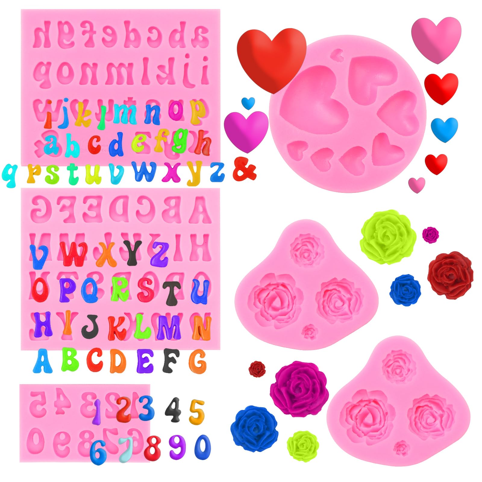 QEEYON 6Pcs Silicone Letter Molds Mini Alphabet Molds 09 Number Molds