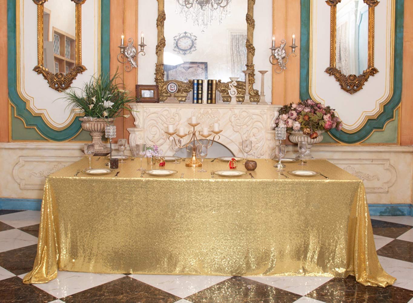 Squarepie Sequin Tablecloth 90 X 132 Inch Gold Sparkly Table Cloth For Wedding Party