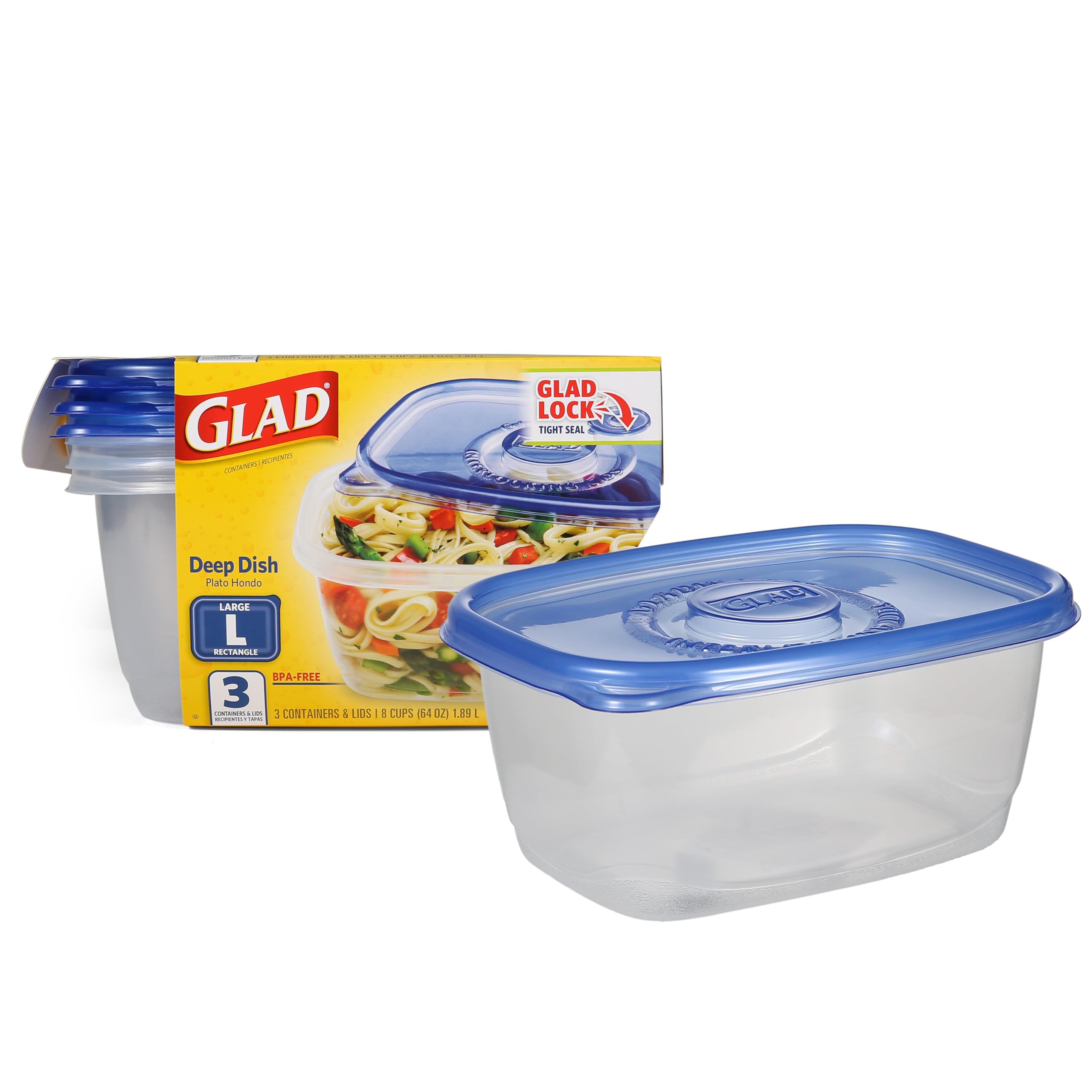 Gladware Deep Dish Food Storage Containers | Large Rectangle Food Storage, Food Containers Hold Up To 64 Ounces Of Food | Glad C