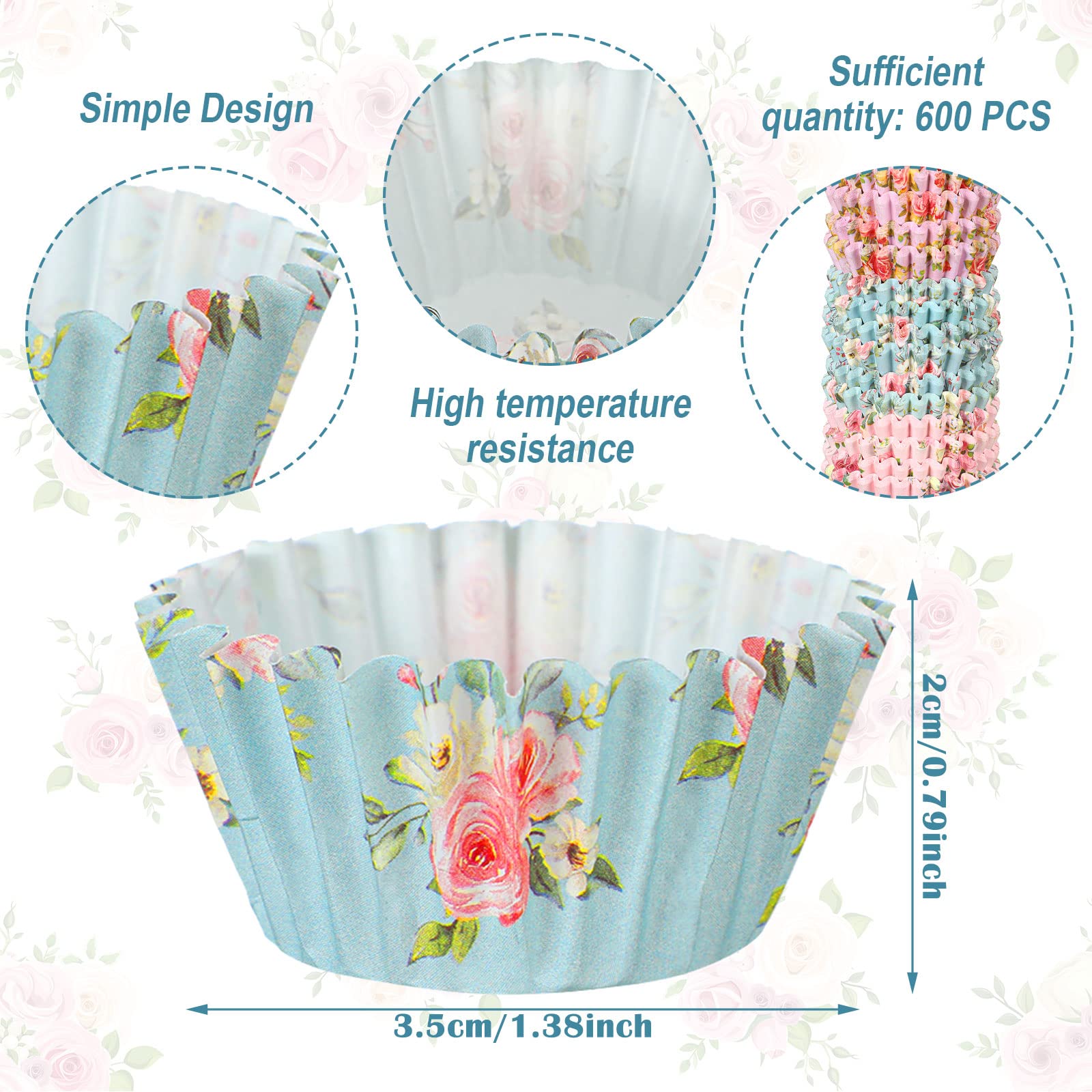 Sunnyray 600 Pcs Floral Mini Cupcake Liners For Baking Watercolor Flower Cupcake Wrappers Mini Tea Party Cupcake Baking For Show