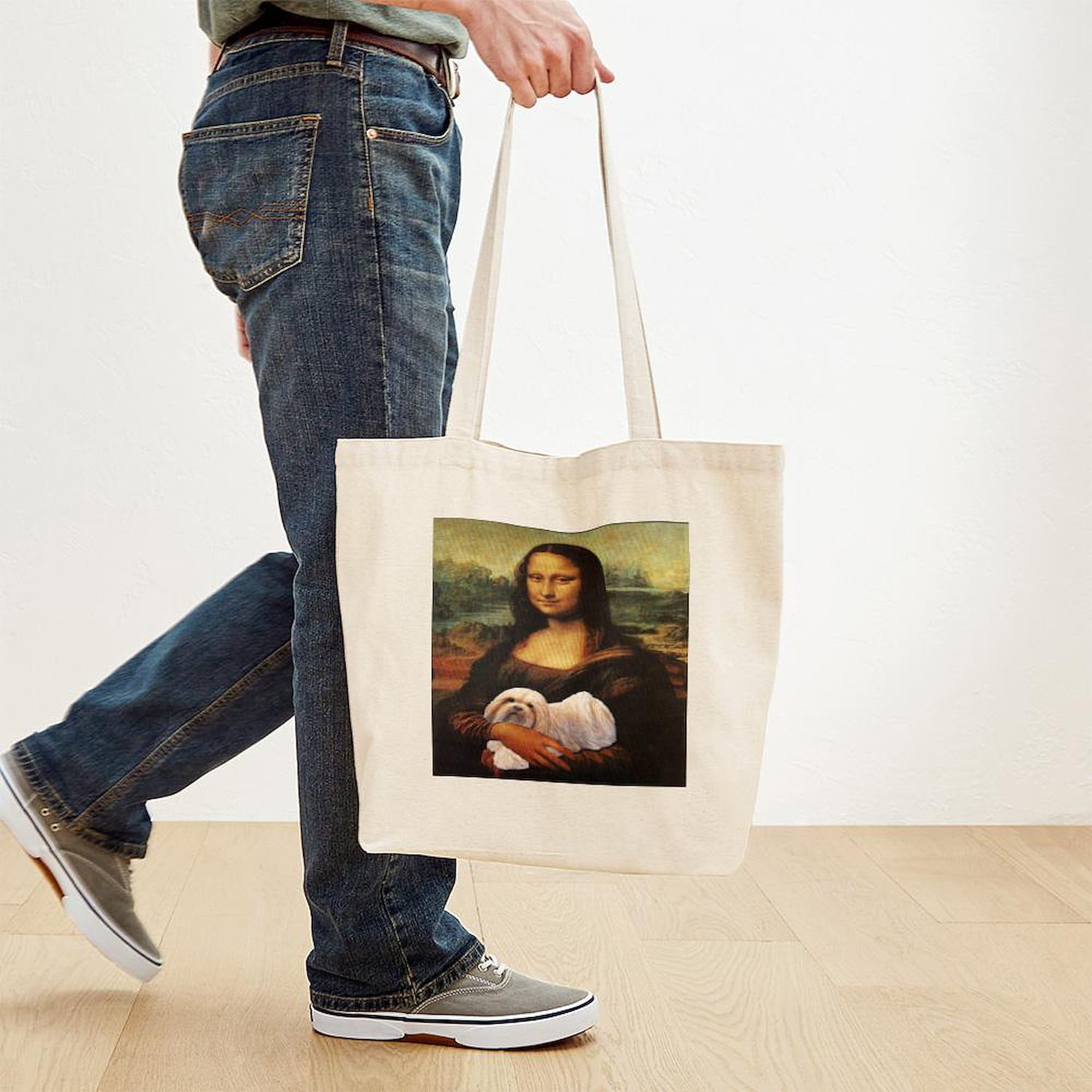 Cafepress Mona Lisa Lhasa! Tote Bag Natural Canvas Tote Bag, Reusable Shopping Bag