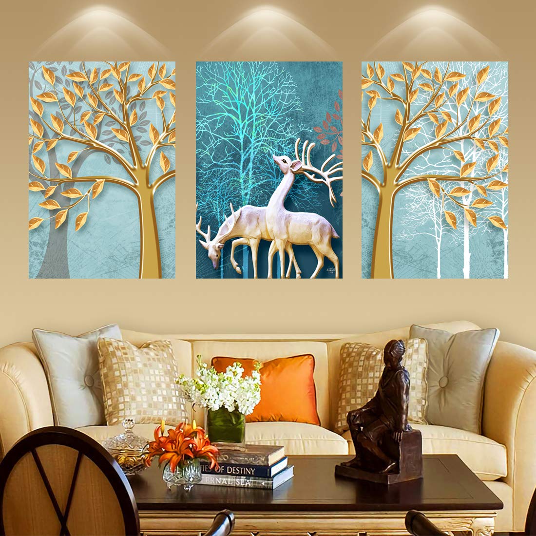 Rangoli Wood Animals Painting, Multicolour, Abstract, 11 X 17 Inch