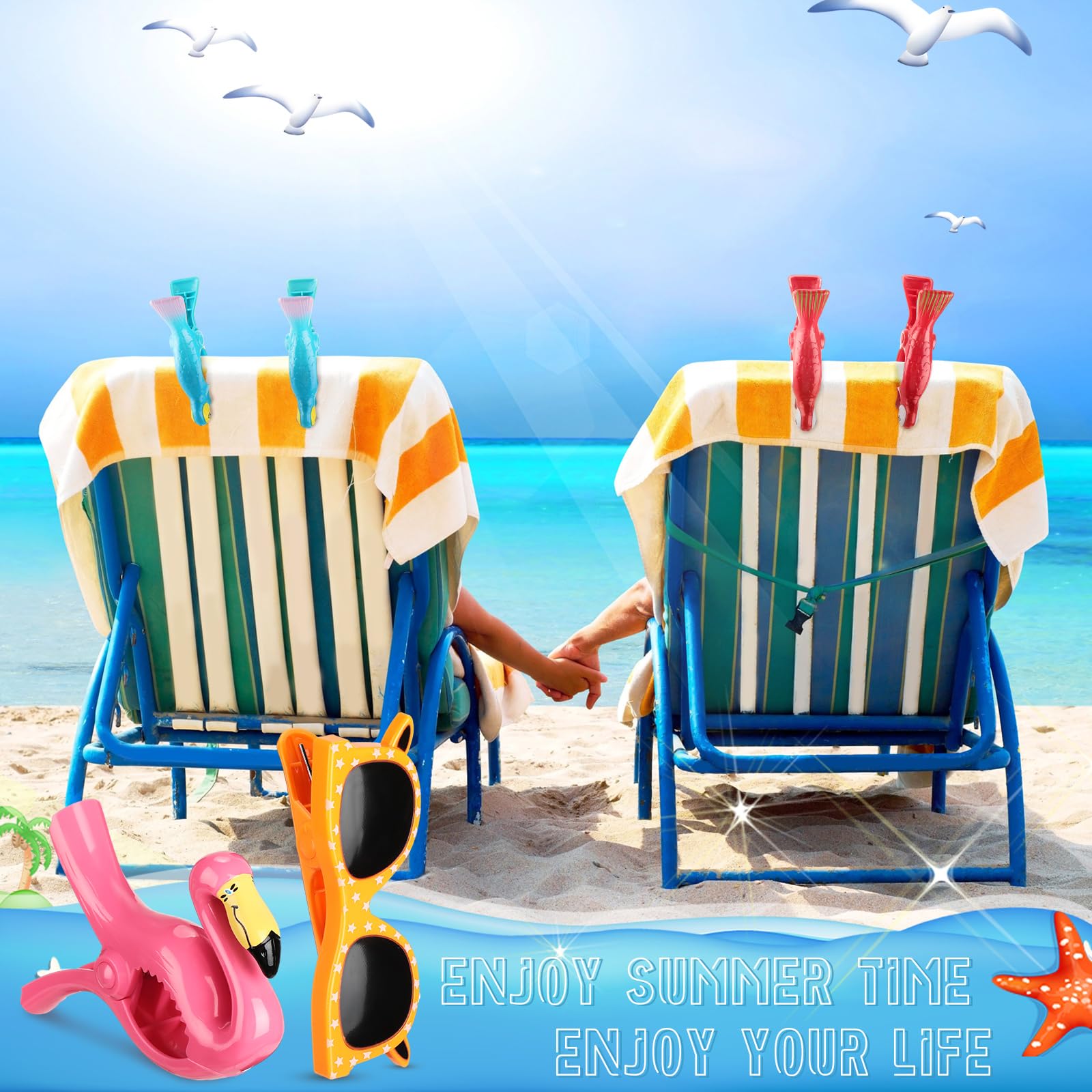 Rtteri 16 Pcs Beach Towel Clips Cute Towel Clips For Chairs Beach Towel Holder Clothes Pegs Clothes Pins For Patio Beach Pool, A