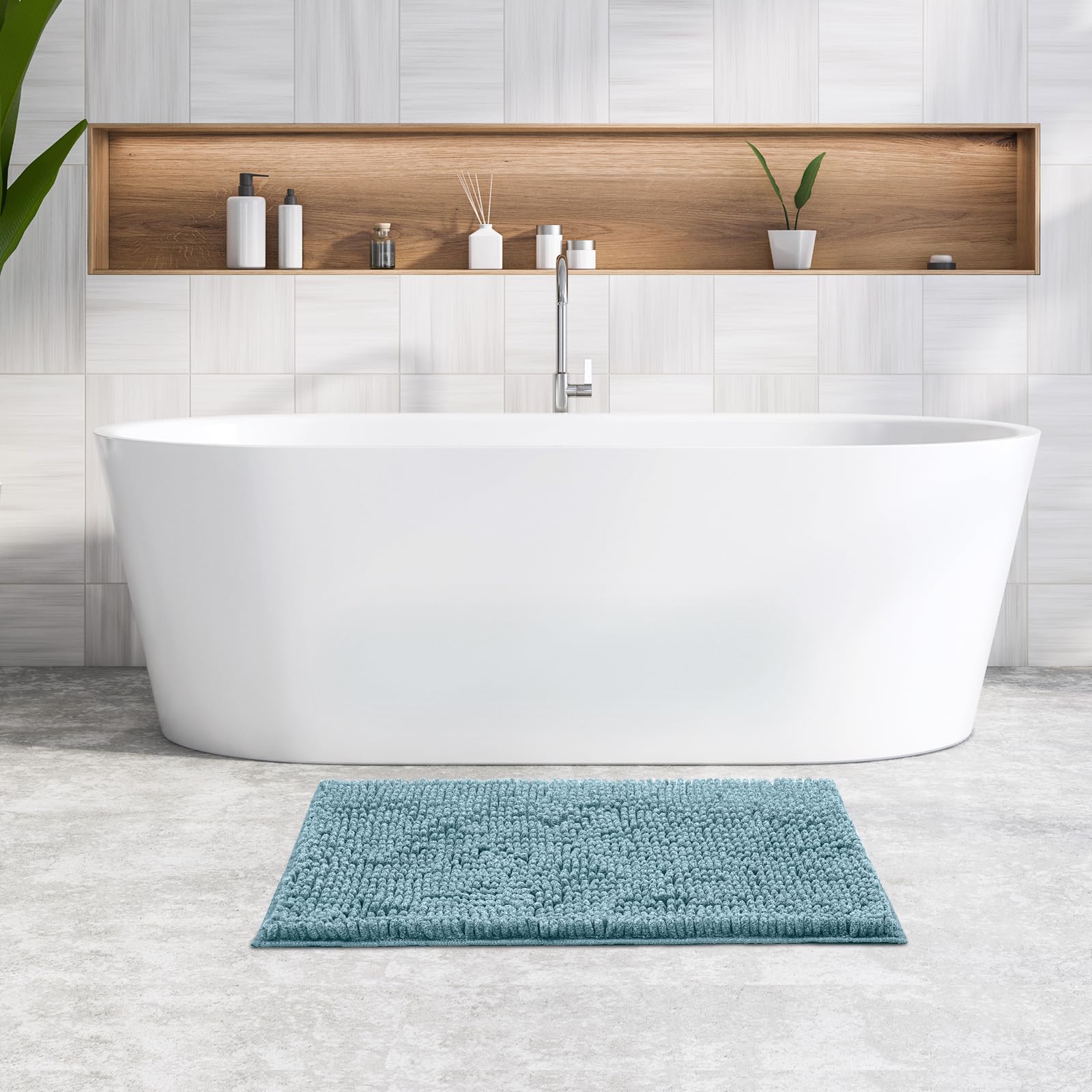 Freshmint Chenille Bathroom Rugs Mat 32''X20'', Non-Slip Bath Mat For Bathroom Floor & Bathtub, Washable Shower Shag Bath Rugs,