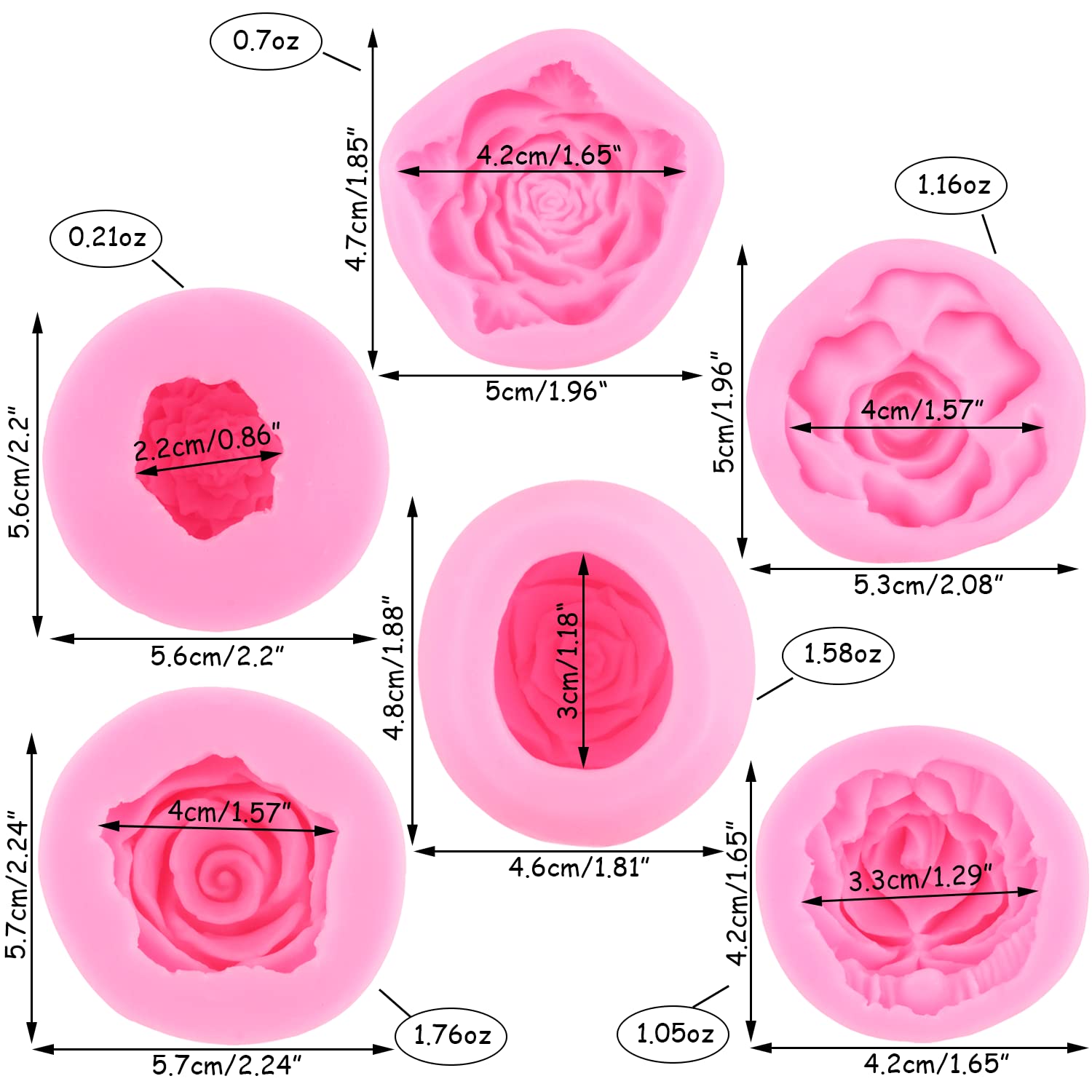 Mujiang 3D Bloom Rose Flower Fondant Silicone Molds For Candle Soap Making Cake Decorating Candy Chocolate Gum Paste Polymer Cla