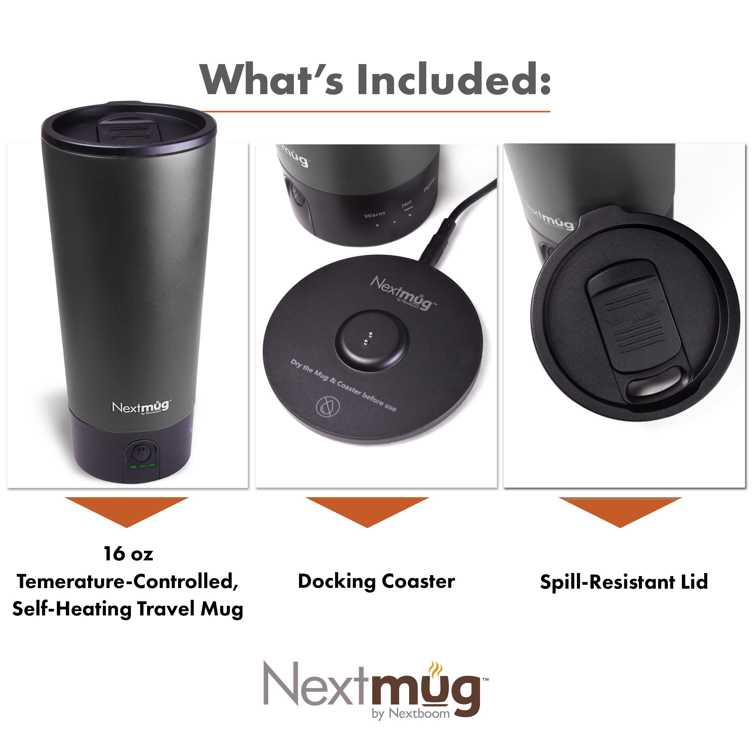 Nextmug Go - Temperature-Controlled, Self-Heating Travel Mug (Graphite - 16 Oz.)