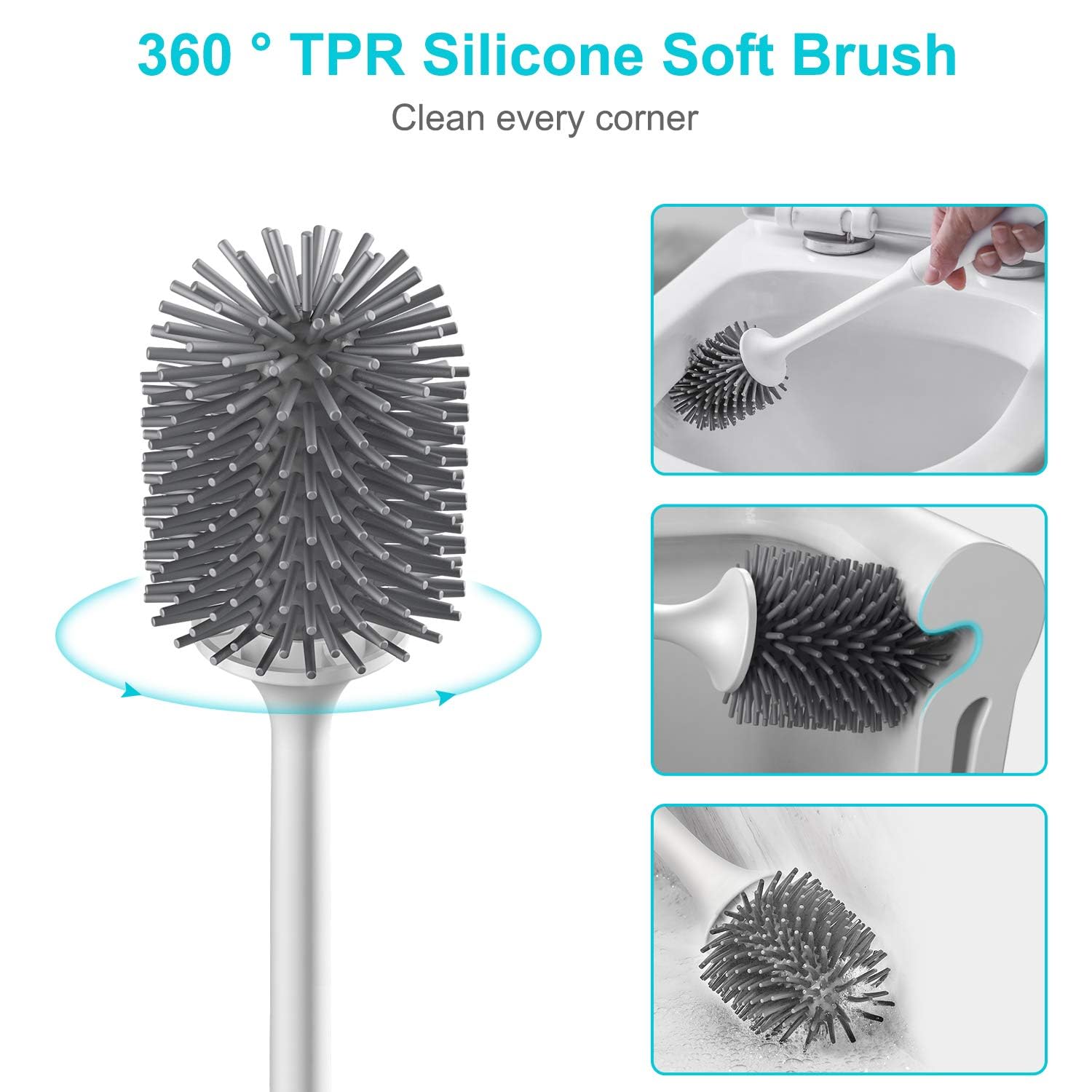 Hetlesh Toilet Brush And Holder Set For Bathroom, Flexible Toilet Cleaning Bowl Brush Head With Silicone Bristles, Compact Size