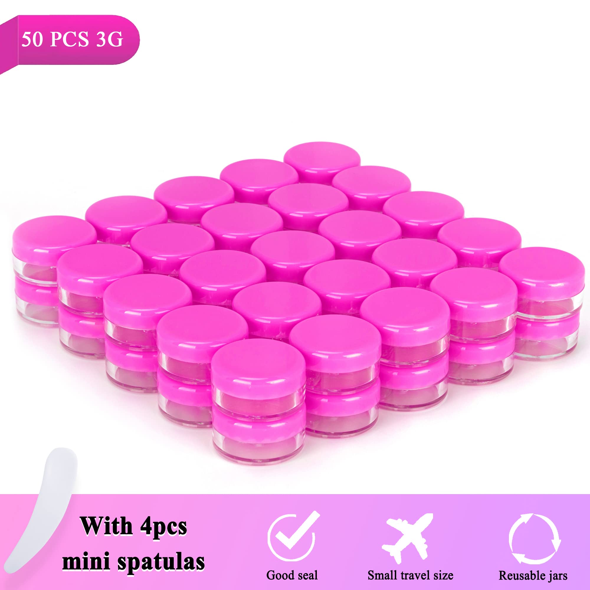 50Pcs 3 Gram Sample Containers, 3Ml Empty Jars With Lids, Small Cosmetic Containers, Mini Sample Jars With 4Pcs Mini Spatulas Fo