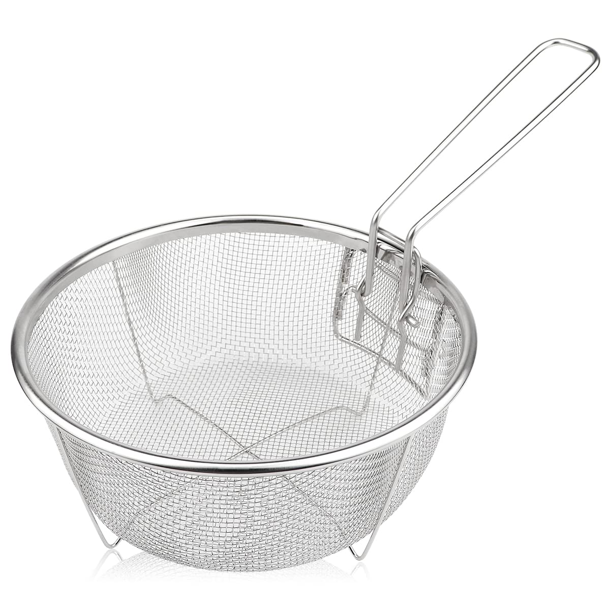 Stainless Steel Drain Basket, Multifunctional Foldable Deep Fry Basket - Round Wire Mesh French Chip Frying Serving Food Present