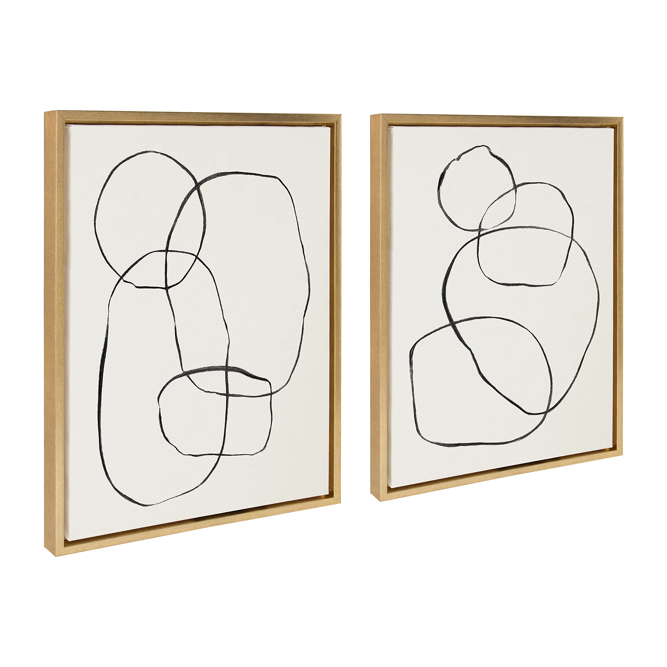 Kate And Laurel Sylvie Modern Circles And Going In Circles Framed Linen Textured Canvas Wall Art By Teju Reval, 2 Piece 18X24 Go