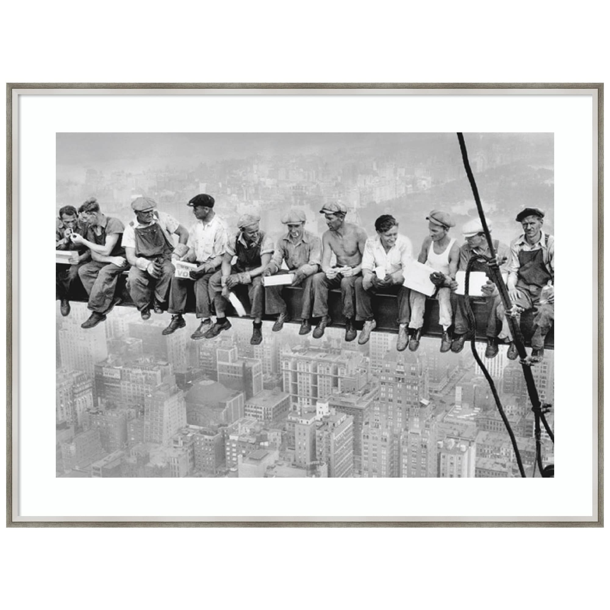 Amanti Art Wood Framed Wall Art Print Lunch On A Skyscraper 1932 By Charles C. Ebbets (41 In. W X 31 In. H), Lucie Silver White