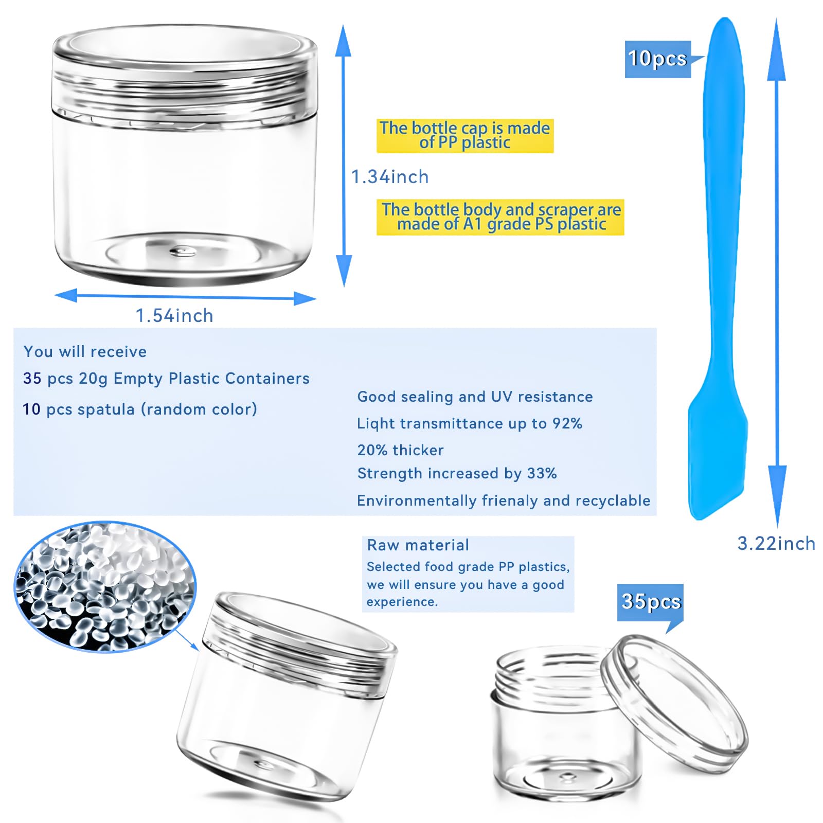 Motbach 35 Pcs 20G Empty Plastic Containers With Clear Lids,Small Makeup Sample Containers,0.7Oz Small Sample Pot Jars Round Tra