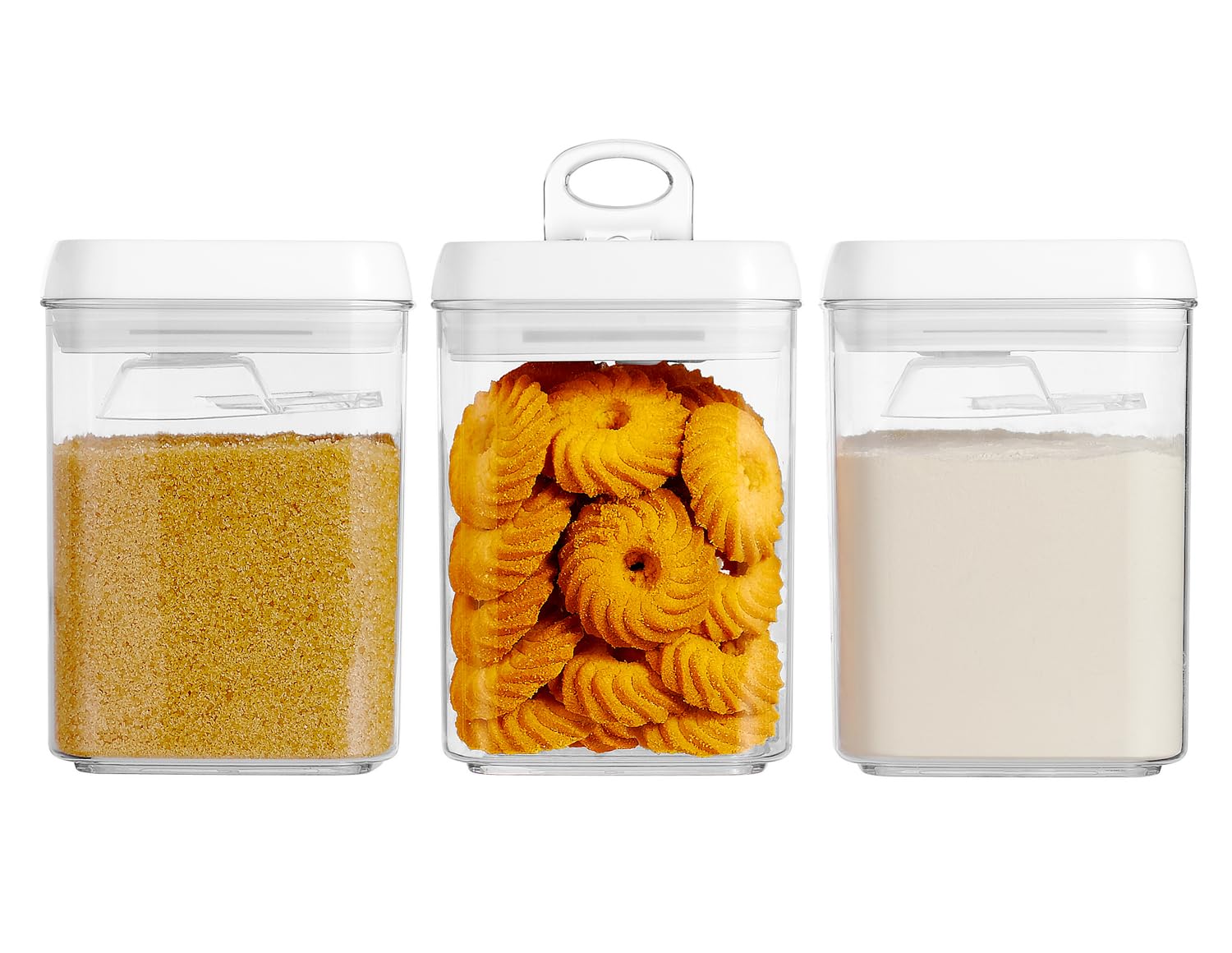 Felli Flip Tite Storage Container with Built-In Spoon & Airtight Lid 5    Large-M Ring Flip Top, Stackable Acrylic Canister for 