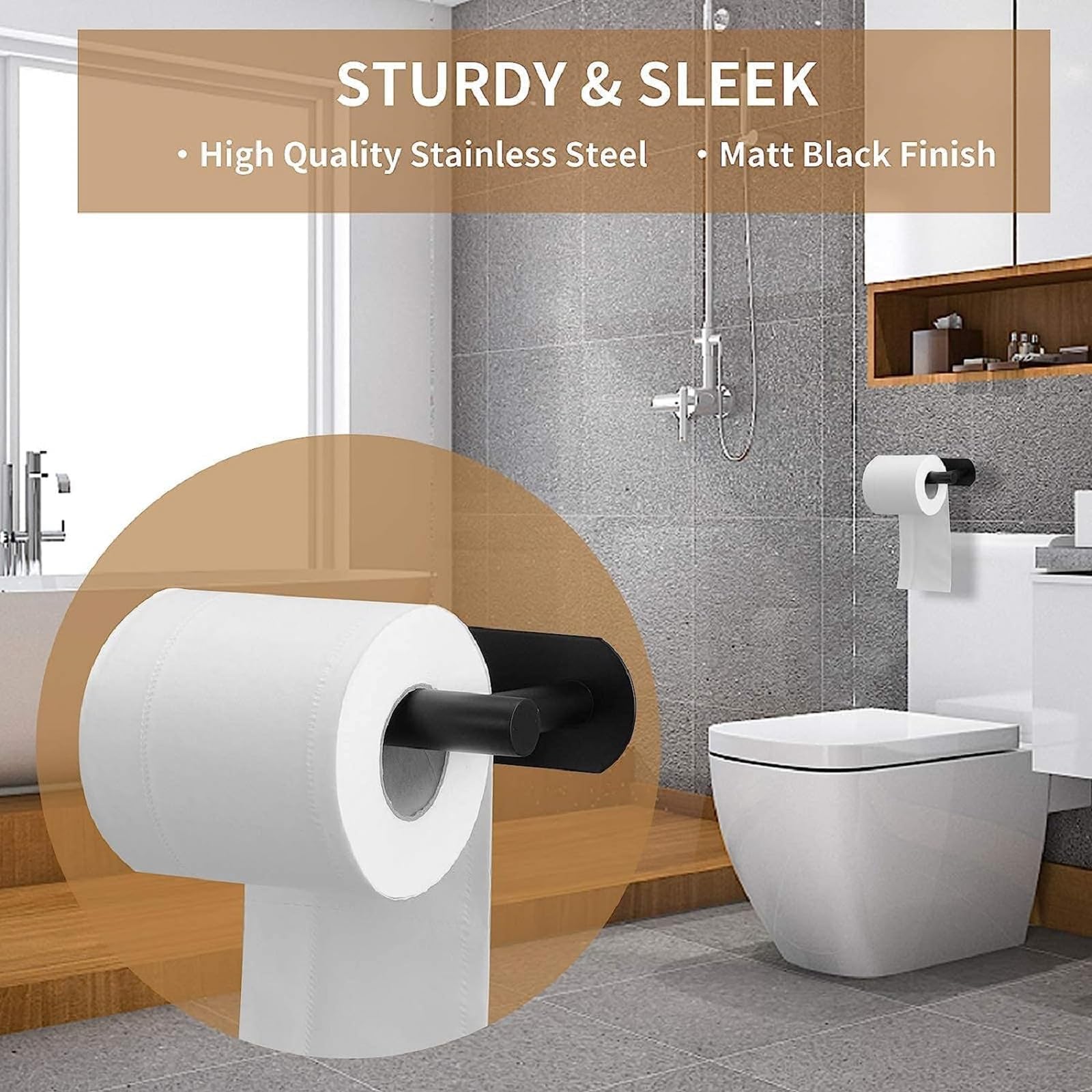 Adhesive Toilet Paper Holder Stand,Tissue Holder For Bathroom,Toilet Paper Holders Black,Stainless Steel Toilet Roll Holder, Wal