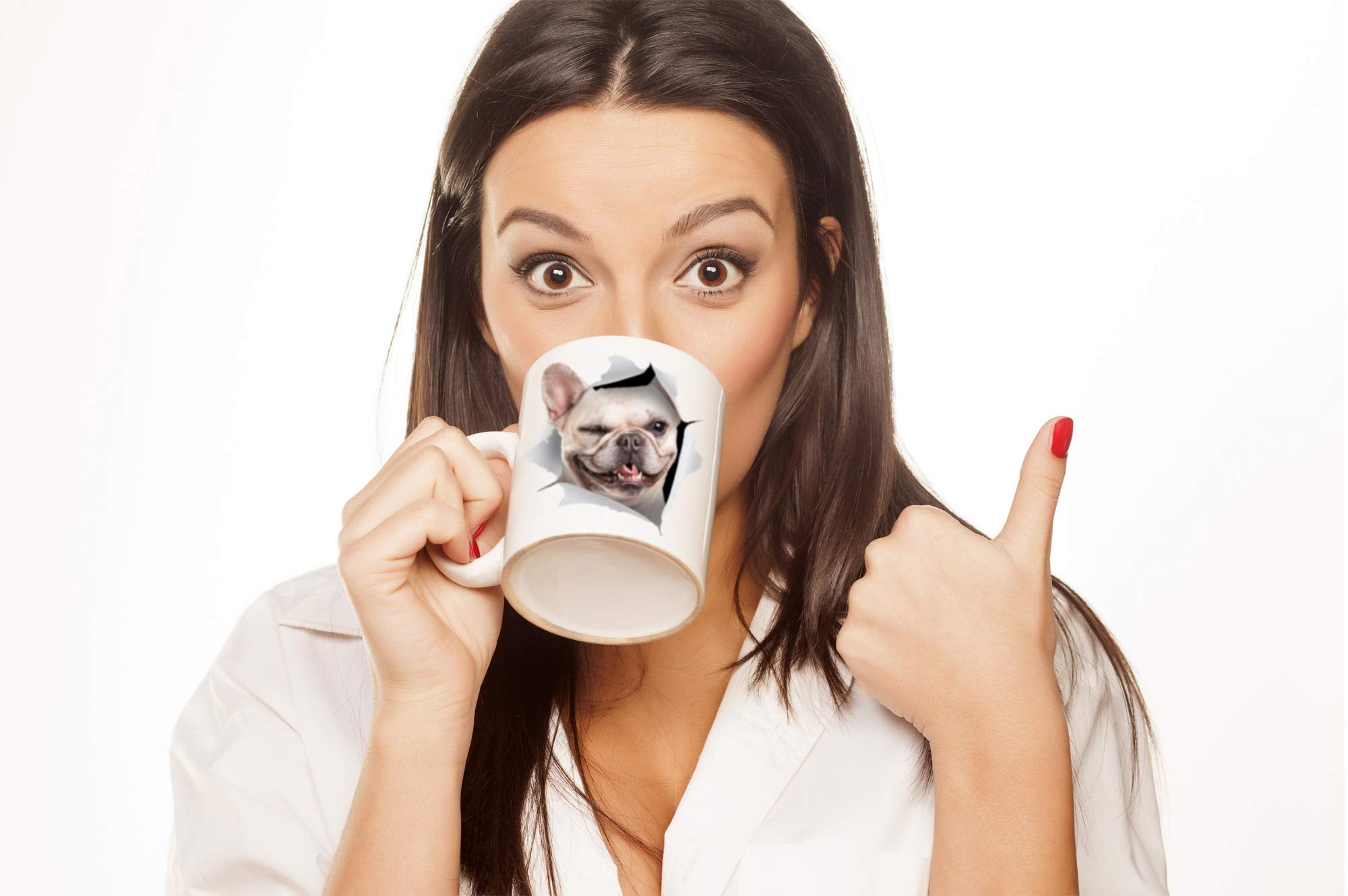 Winking French Bulldog Mug - Ceramic Funny Coffee Mug - Cute Novelty Coffee Mug Present - Great Birthday Or Christmas Surprise F