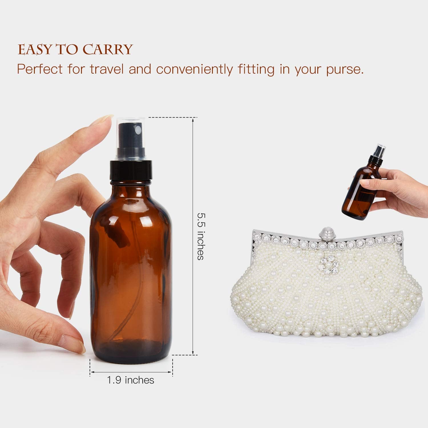 Ulg Fine Mist Sprayers 4 Oz Amber Boston Bound Glass Bottles 8 Pieces Empty Spray Atomizer Aromatherapy Cosmetic Sprays Includin