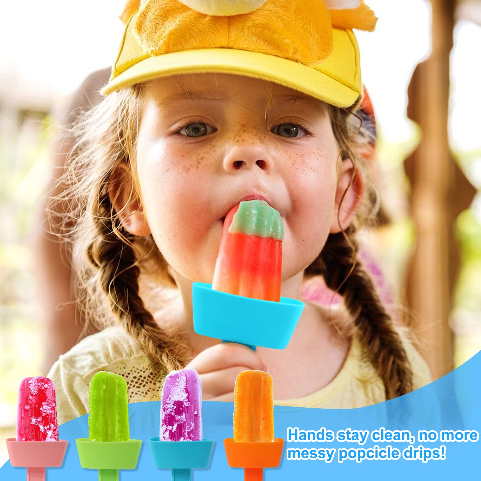 Aiersa 4Pcs Silicone Popsicle Holders For Kids No Drip, Reusable Mess Free Ice Pop Stick Holder With Built In Straw For Sucking