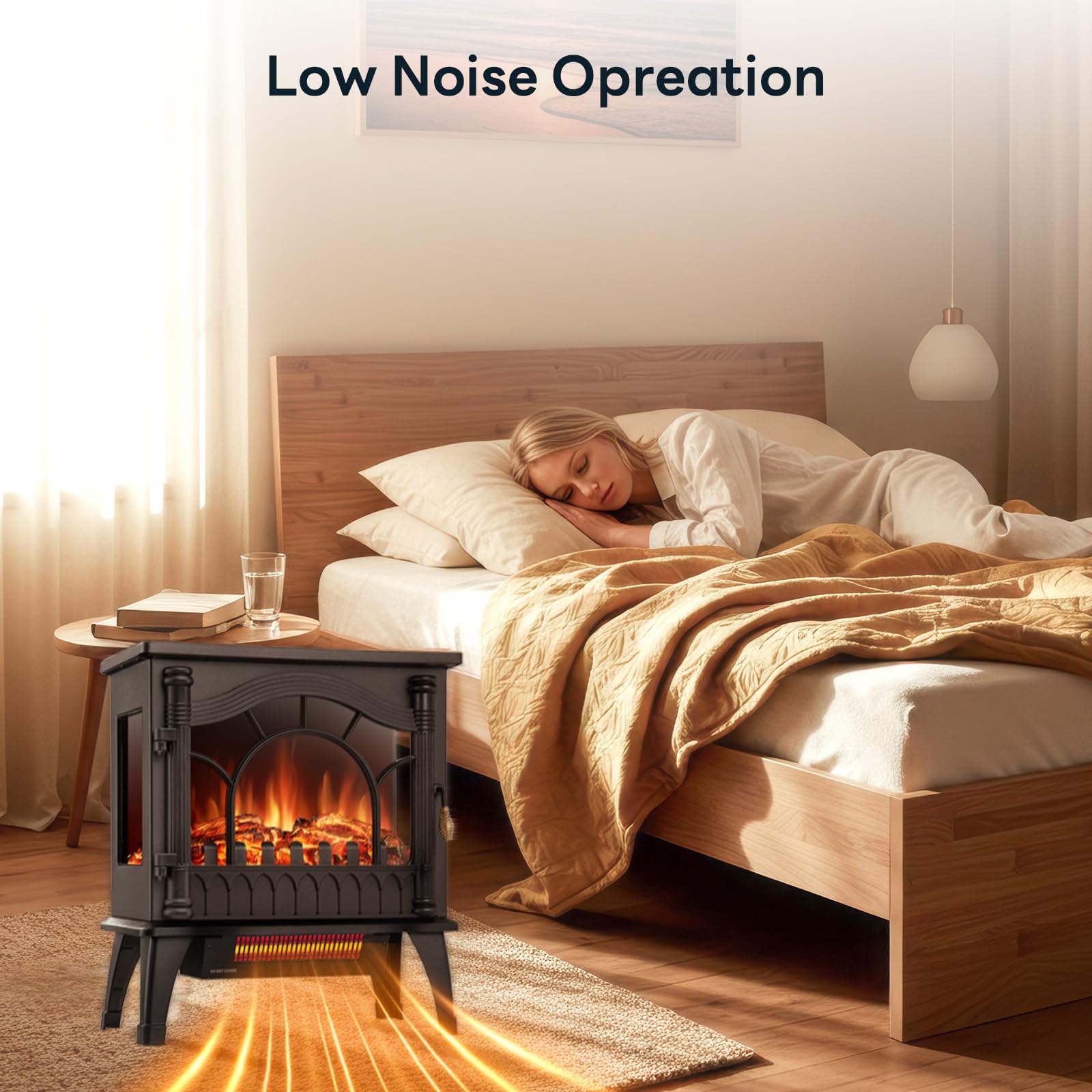 ZAFRO Freestanding Electric Fireplace Stove with Realistic Flame, 5100 BTU Electric Fireplace Heater with Retro Design, 1000W/15