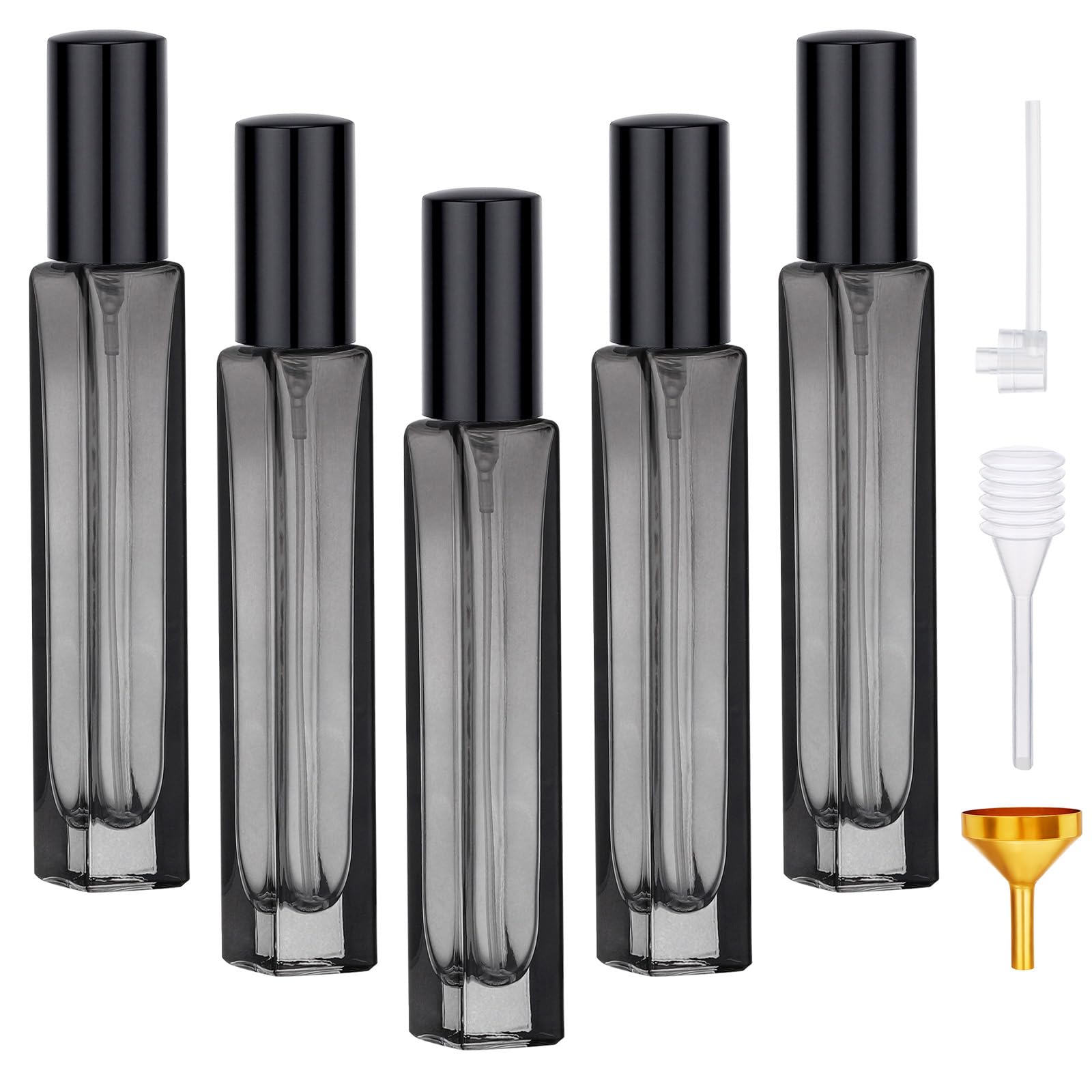 Segbeauty 0.34Oz Empty Glass Travel Perfume Bottles Refillable, 5Pcs 10Ml Mini Spray Bottle With Perfume Refill Kit, Black Trave