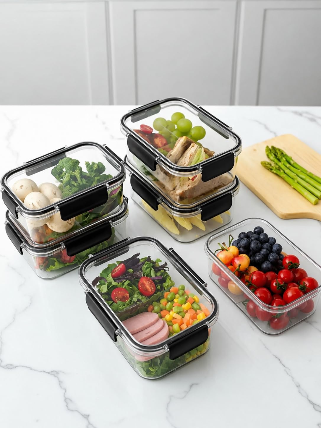 Antic Clear Meal Prep Containers, Airtight Locking Lid (Set Of 6)