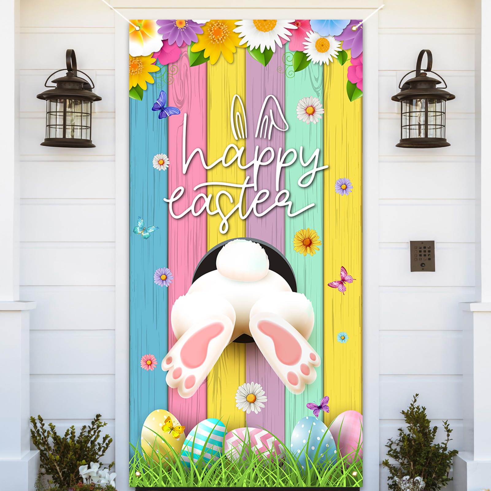 Easter Door Cover Bunny Egg Rabbit Decor Daisy Decorations Door Banner Farmhouse Holiday Decor Pattern Easter Season Supplies Fo
