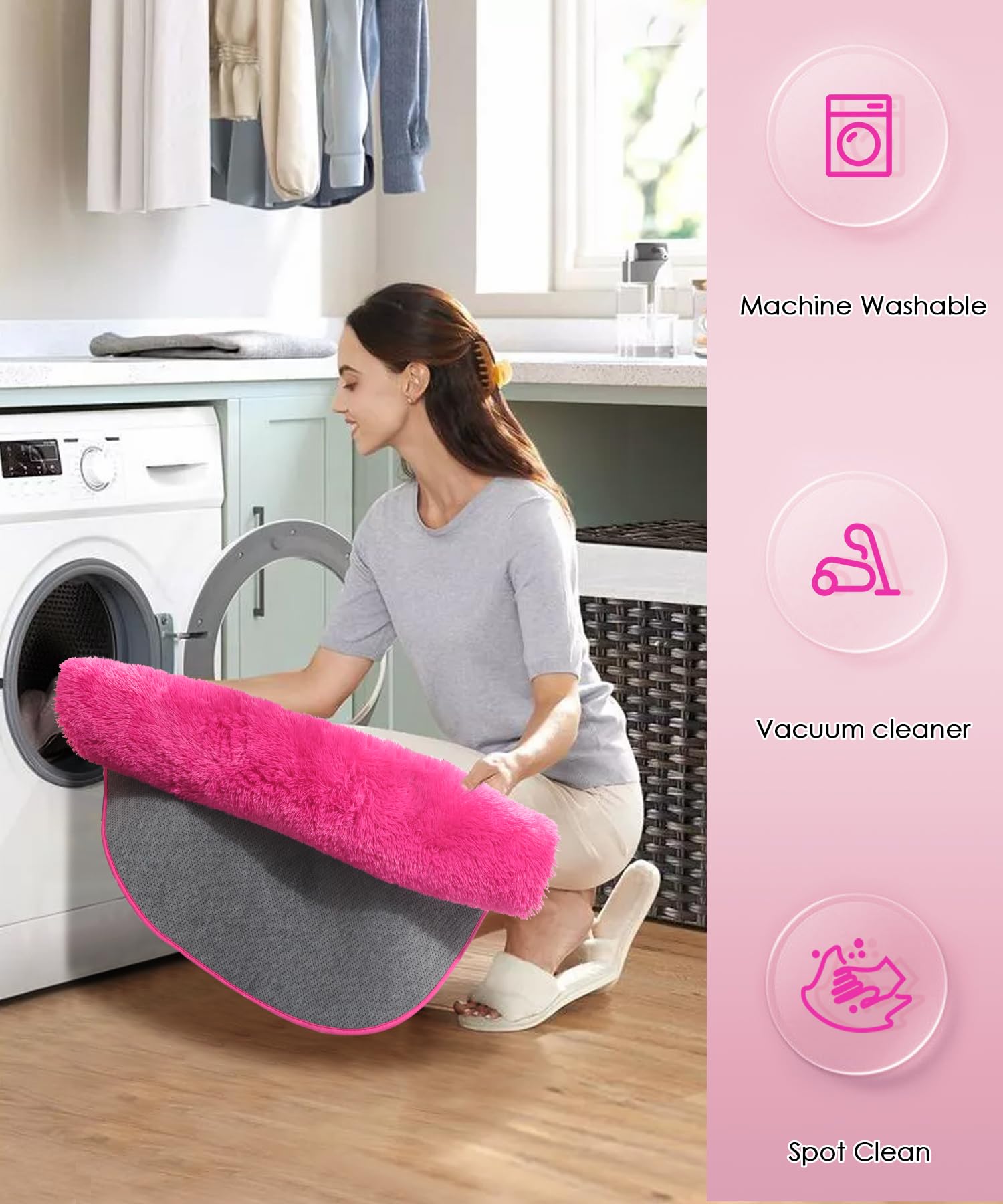 Hot Pink Round Circle Rug 6Ft for Girls Bedroom, Big Fluffy Area Rugs for Kids Room Decor Aesthetic, Shag Plush Fuzzy Furry Carp