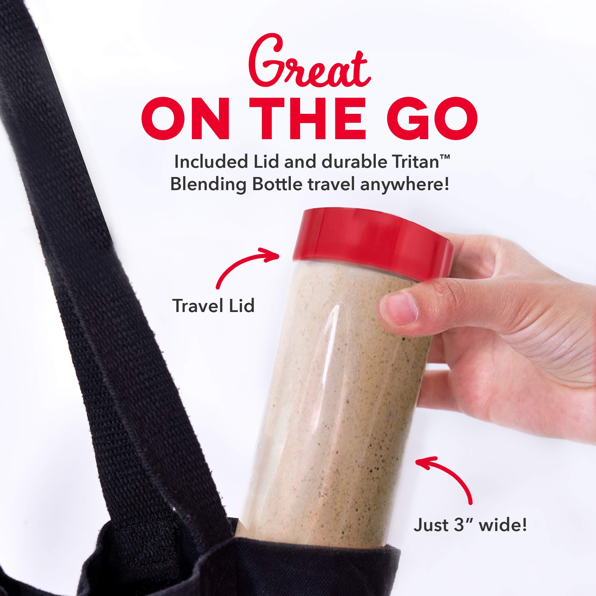 Dash Mighty Mini 10 Oz Compact Personal Bottle Blender With Travel Lid, Red