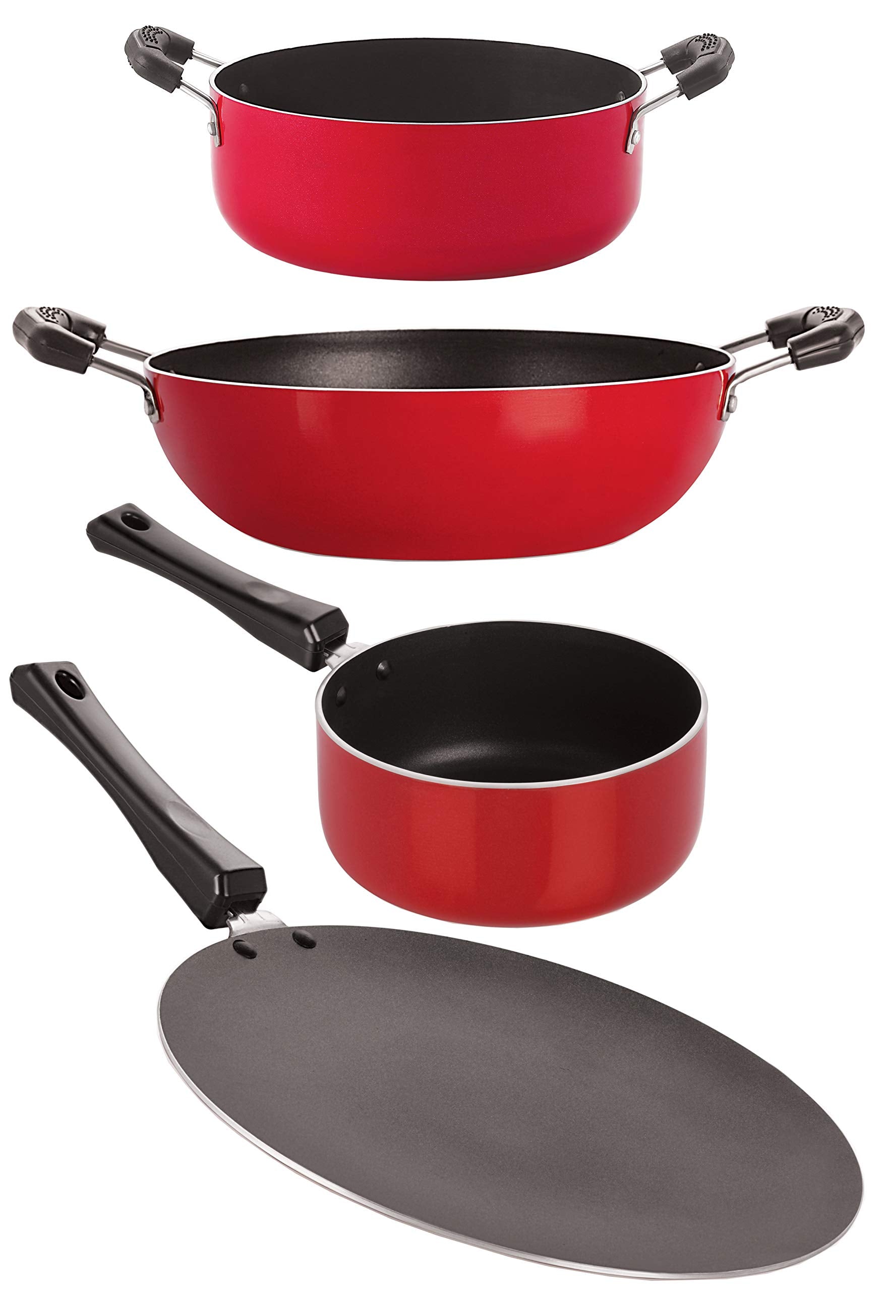 Nirlon NonStick 3 Layer Coated Aluminium 4 Piece Odor Free Healthy Cookware Essential Combo Item Set