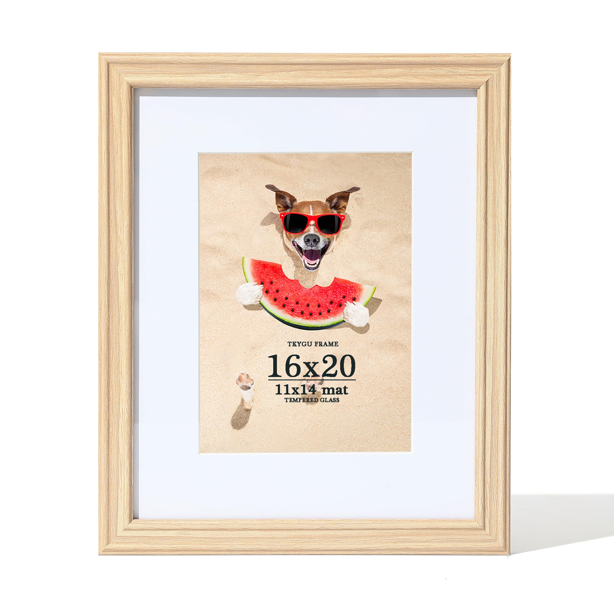 TKYGU 16x20 Picture FrameNatural,11x14 with Mat or 16 x 20 Without,Wooden Frame for Wall, Minimalist Post Frame with Real Glass 